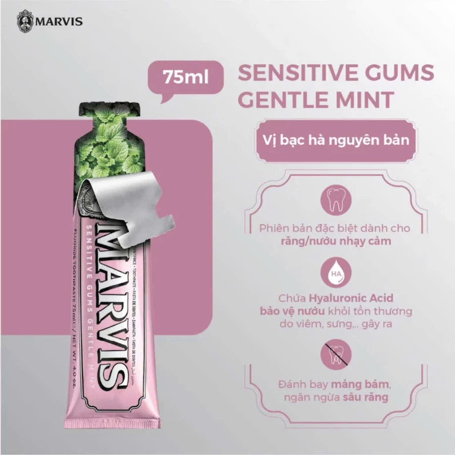 Kem đánh răng Marvis sensitive gums gentle mint