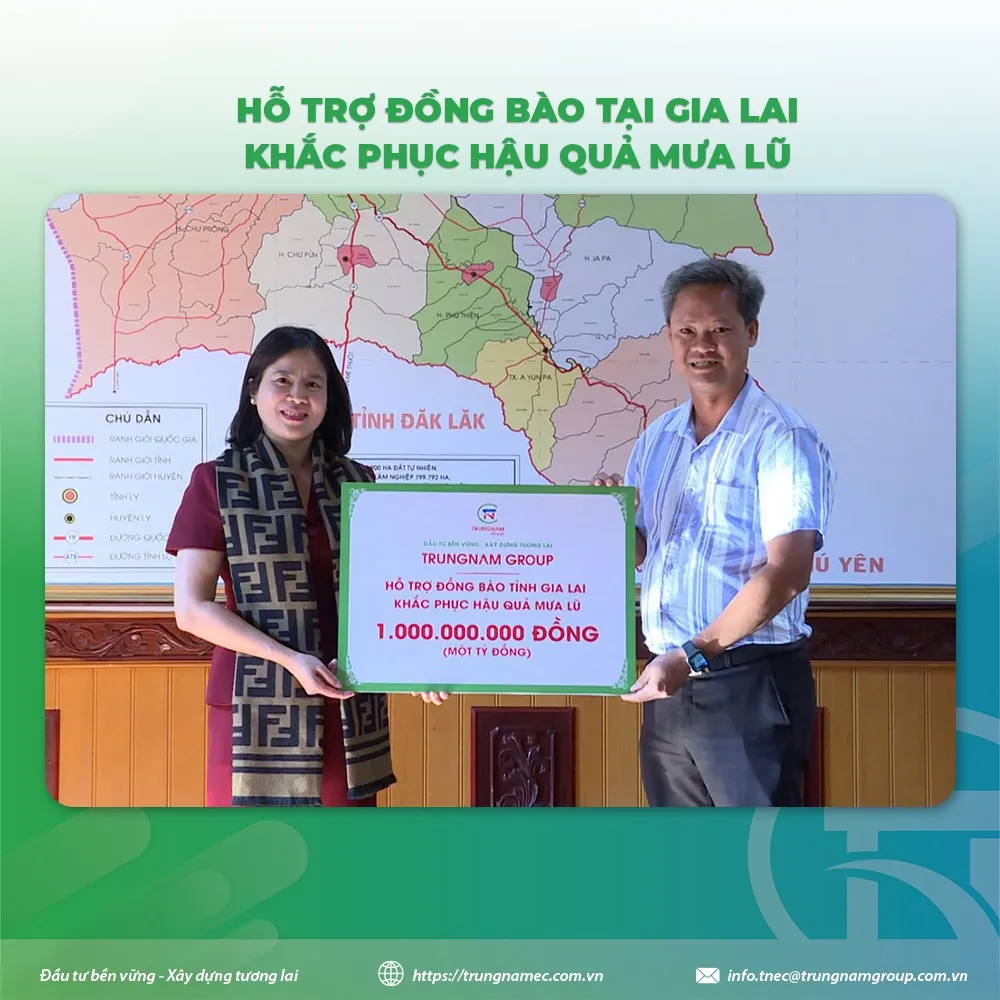 Đại diện Trung Nam Group trao 1 tỷ đồng hỗ trợ tỉnh Gia Lai khắc phục hậu quả mưa lũ tháng 11/2025
