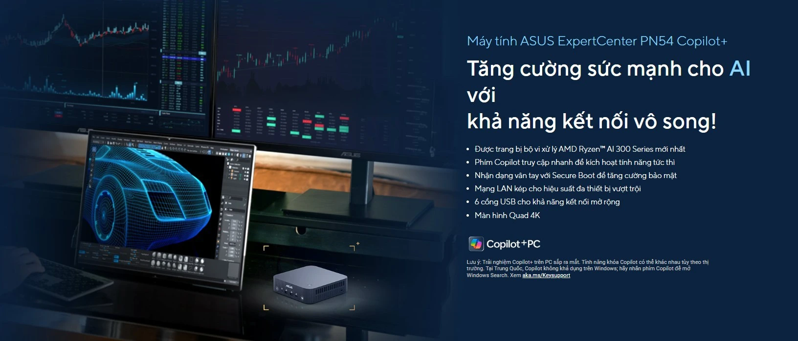 ASUS NUC AI 350 PN54 Mini PC Ryzen AI 7 350 hỗ trợ 4 màn hình 4K
