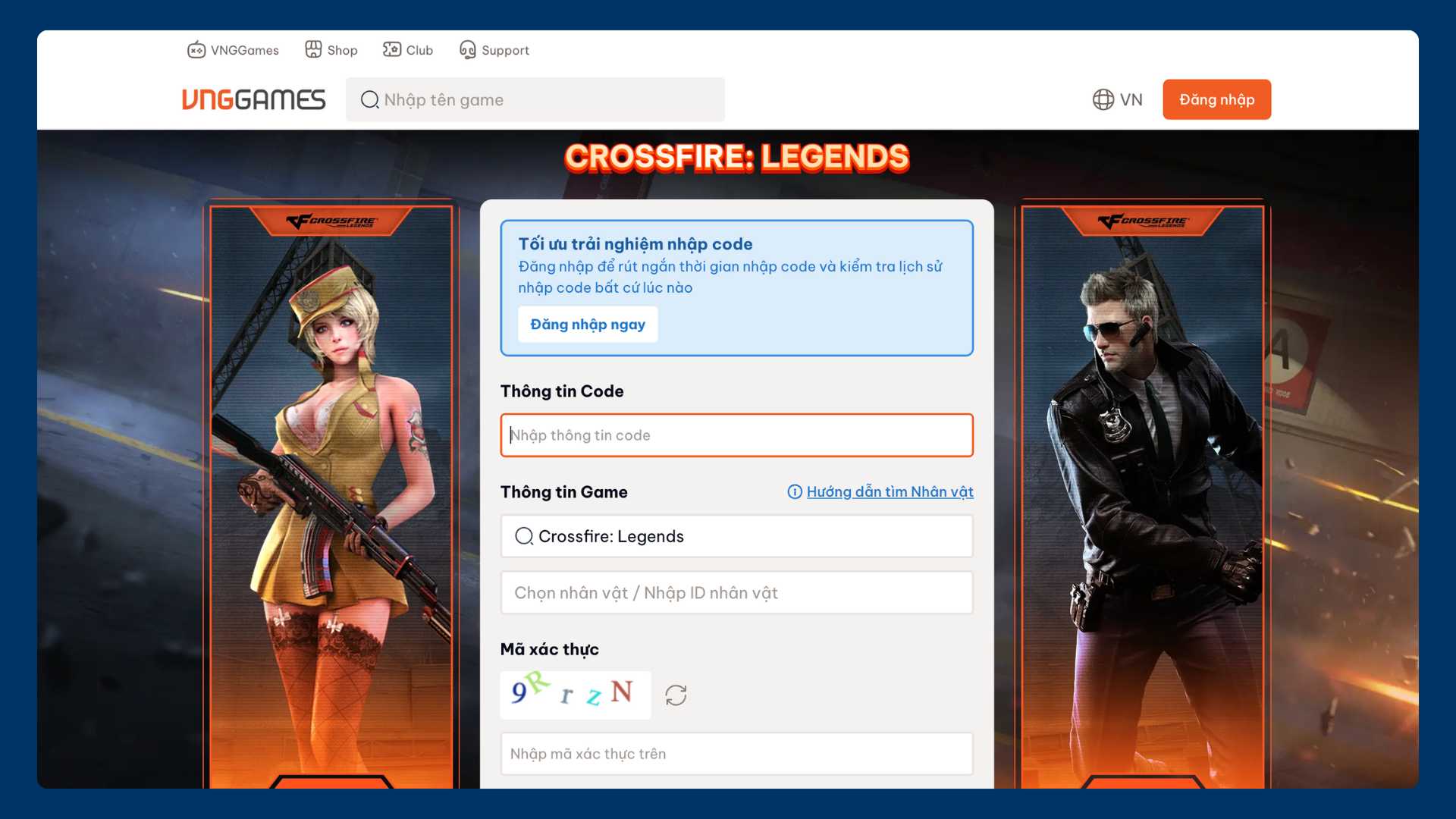 Truy cập trang nhập code Crossfire Legends Mobile VNG chính thức