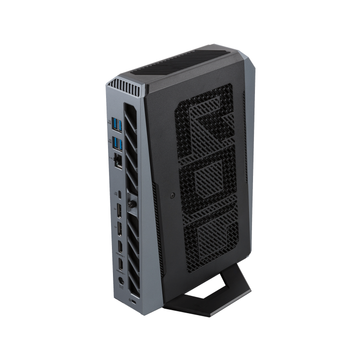 Mini PC ASUS ROG GR70 gaming RTX 5070 thiết kế futuristic nhỏ gọn nhiều cổng kết nối chiến game AAA 4K