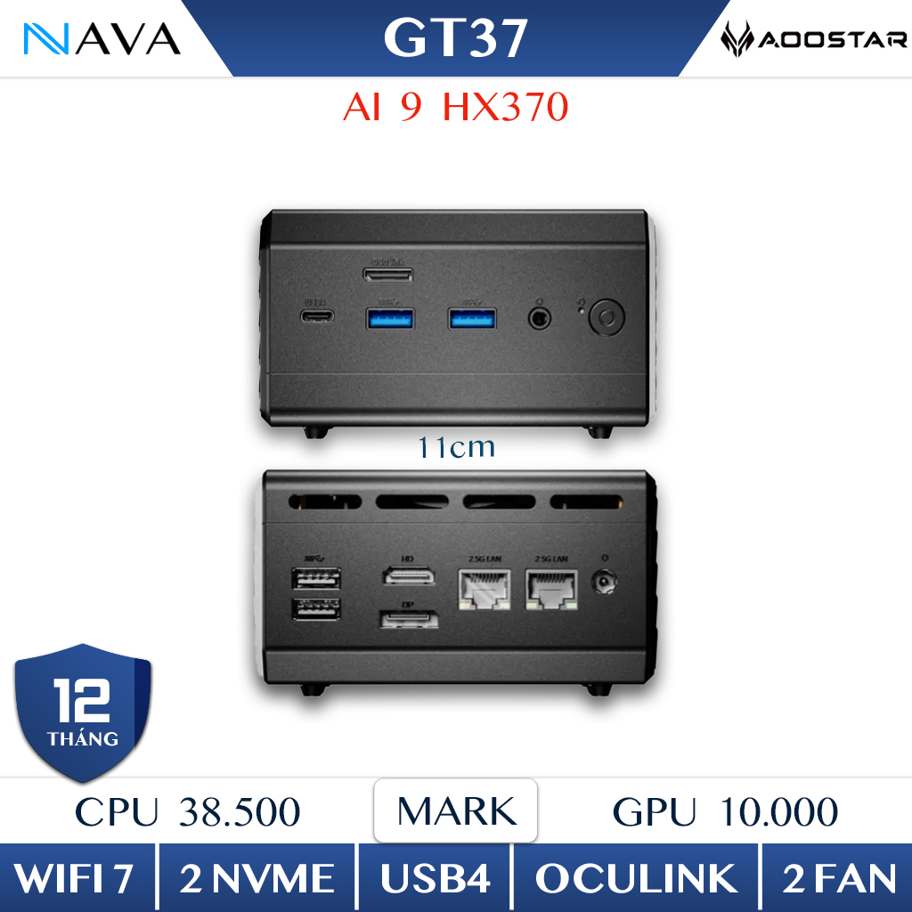 gt37 aoostar mini pc ai amd ryzen ai 9 hx 370 5 1ghz nhan ai 80 tops