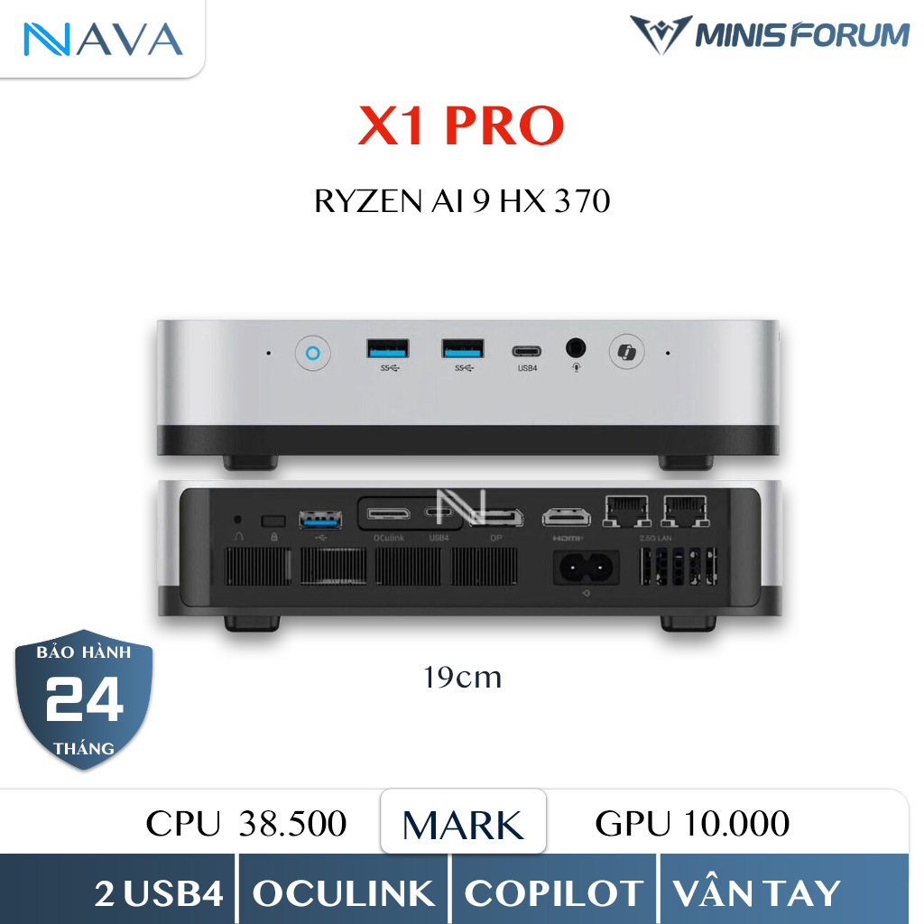 mini pc ai minisforum ai x1 pro hx370 radeon 890m ddr5 ssd gen4 hieu suat dinh cao choi game ho tro ai manh me
