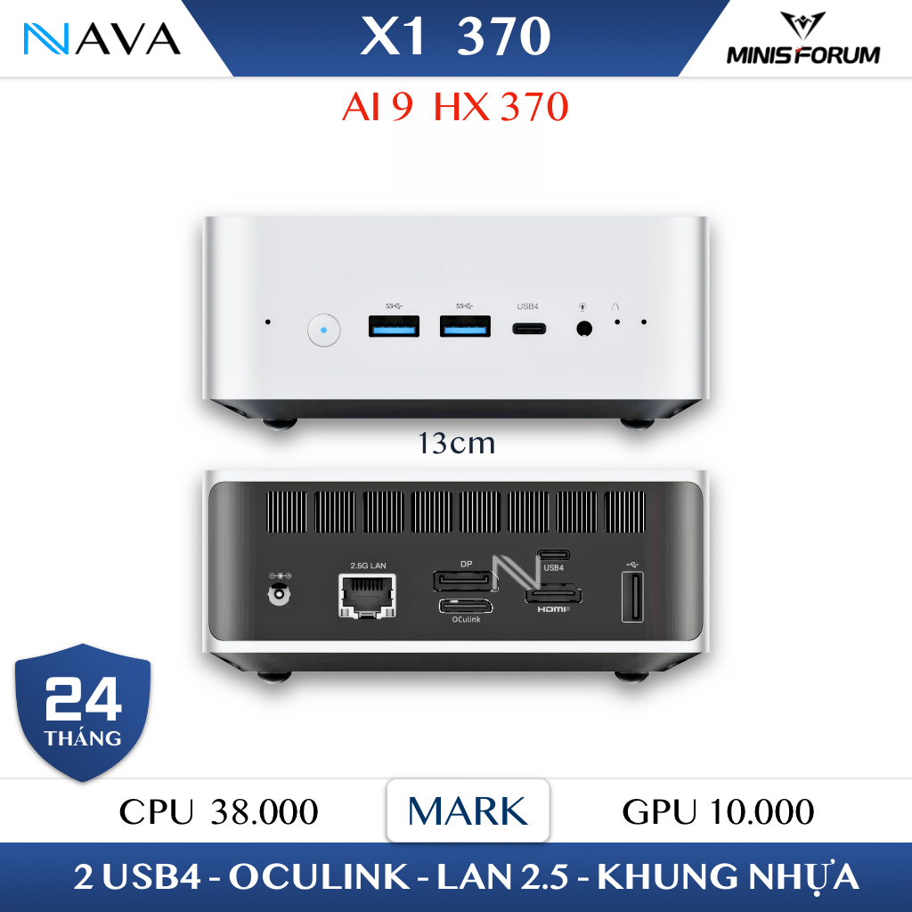 mini pc ai minisforum ai x1 hx370 radeon 890m ddr5 ssd gen4 hieu suat dinh cao choi game ho tro ai manh me
