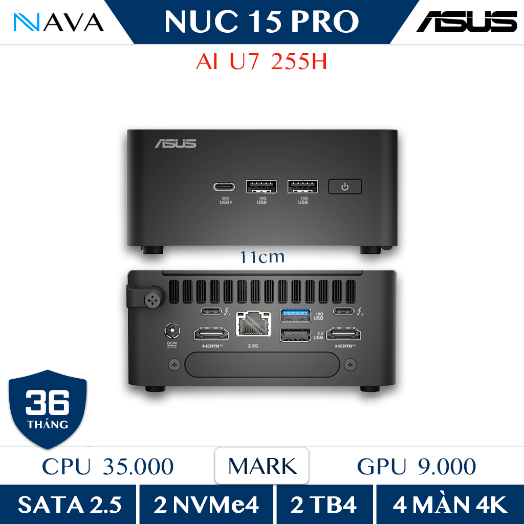 Mini PC ASUS NUC 15 Pro - Core Ultra 7 255H - Wi-Fi 7 Bluetooth 5.3