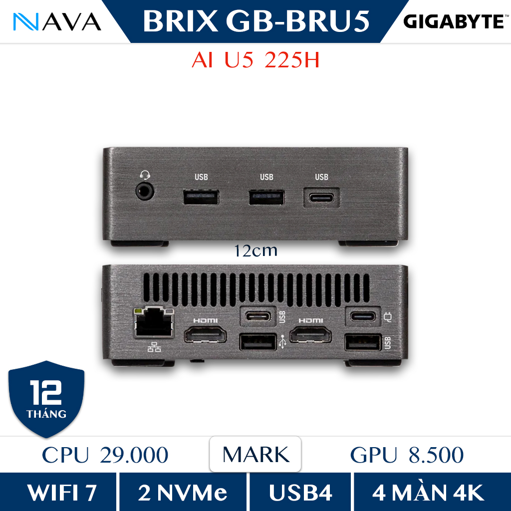 Máy tính Mini PC Gigabyte Brix Ultra 5 225H hiệu suất mạnh mẽ