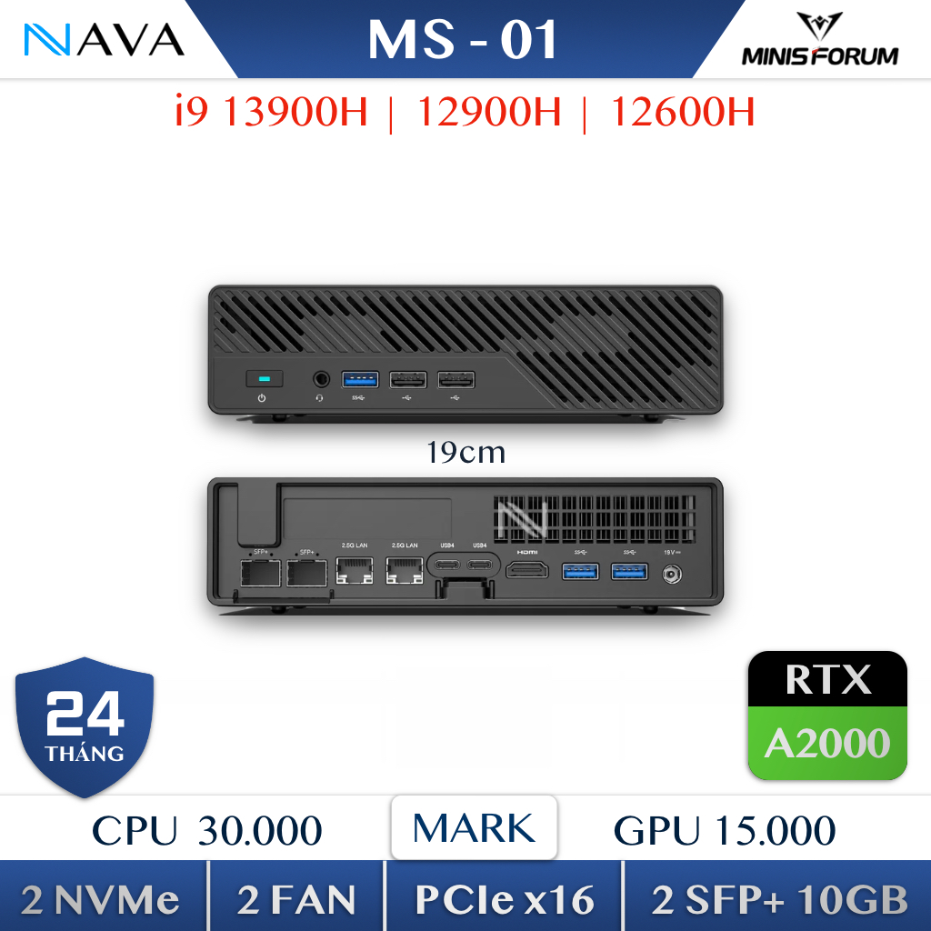 Máy trạm Minisforum MS-01 với kết nối SFP+ 10Gbps và khe PCIe