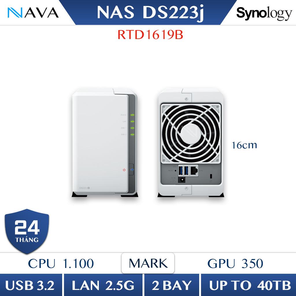 NAS Synology DS223J 2 Bay lưu trữ mạng cho gia đình và văn phòng nhỏ