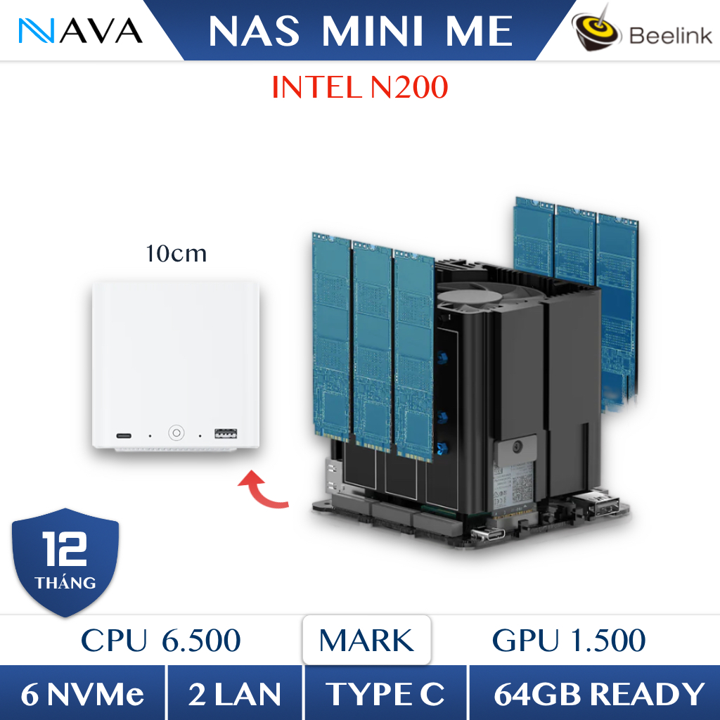 NAS Mini PC Beelink ME Mini 6 khe NVMe Intel N200