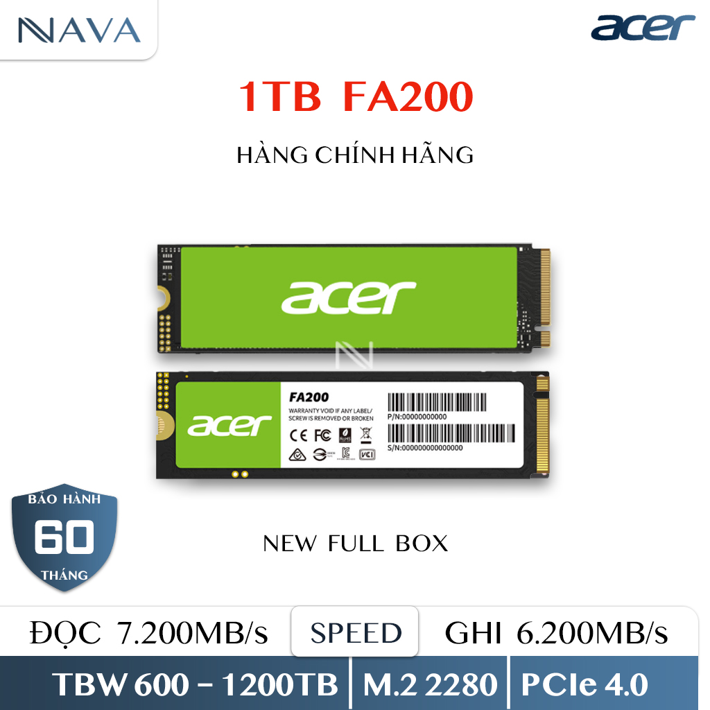 SSD 1TB NVMe PCIe Gen4 ACER FA200 Tốc độ vượt trội lên đến 7200/6200 MB/s, Dung lượng lớn và Giá trị tối ưu cho mọi