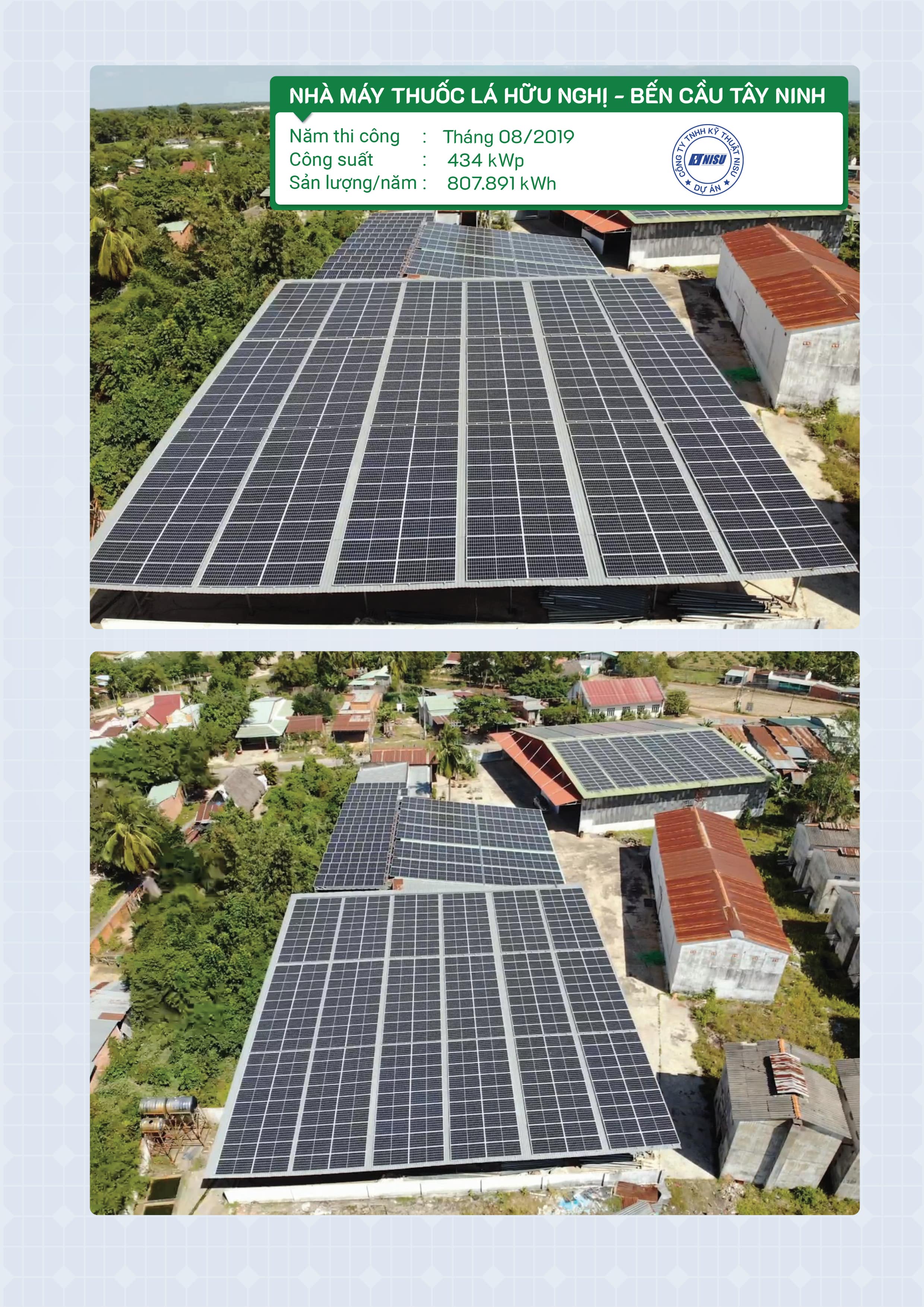 Dự án – Nhà máy thuốc lá Hữu Nghị, Tây Ninh ( Công suất: 434 kWp )