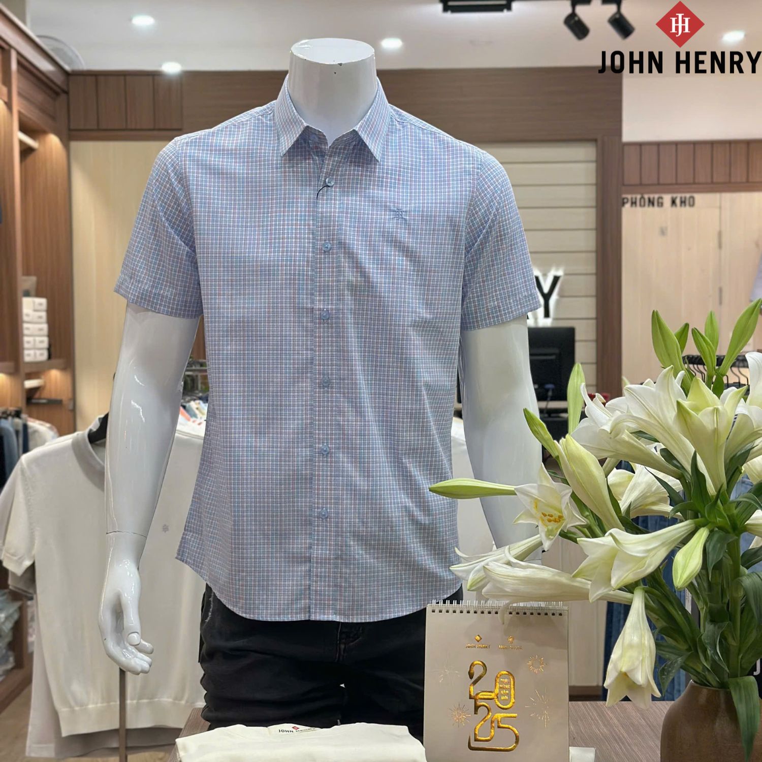 Áo Sơ Mi Nam Tay Ngắn John Henry họa tiết WS25SS05T-SDBB