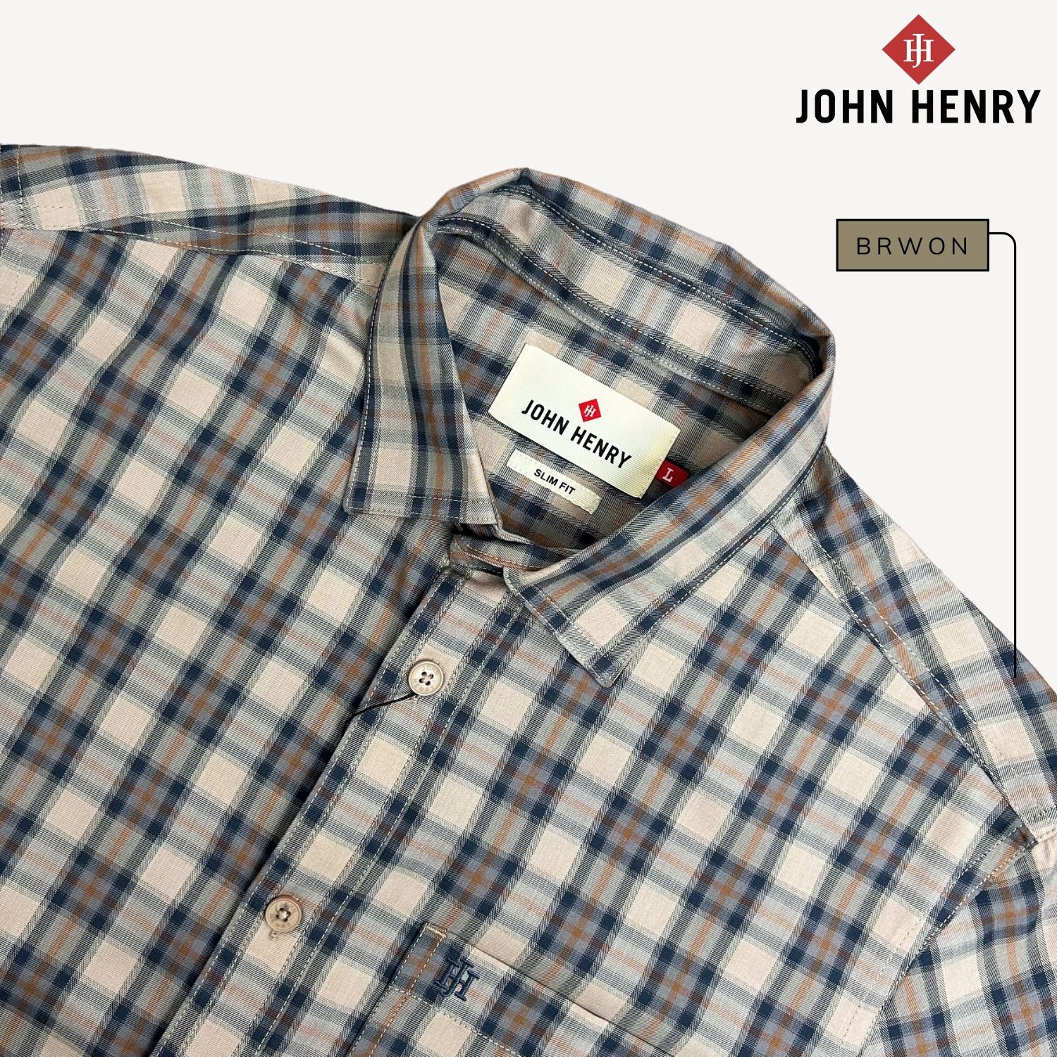 Áo Sơ Mi Nam Tay Dài John Henry, họa tiết Caro WS25SS35T-LCBB