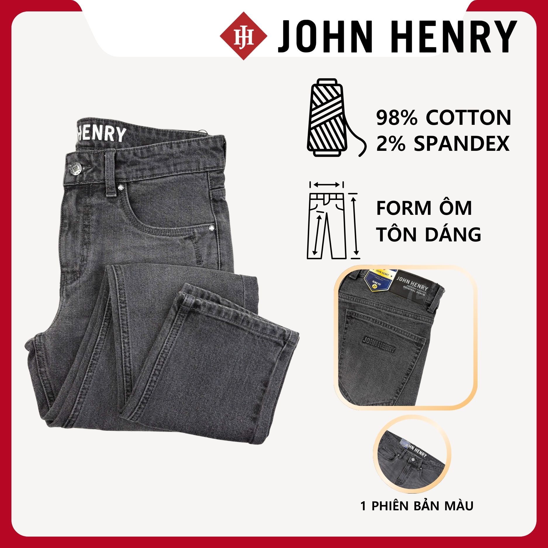 Quần Jeans Nam Form Ôm JN26SS22C-SL