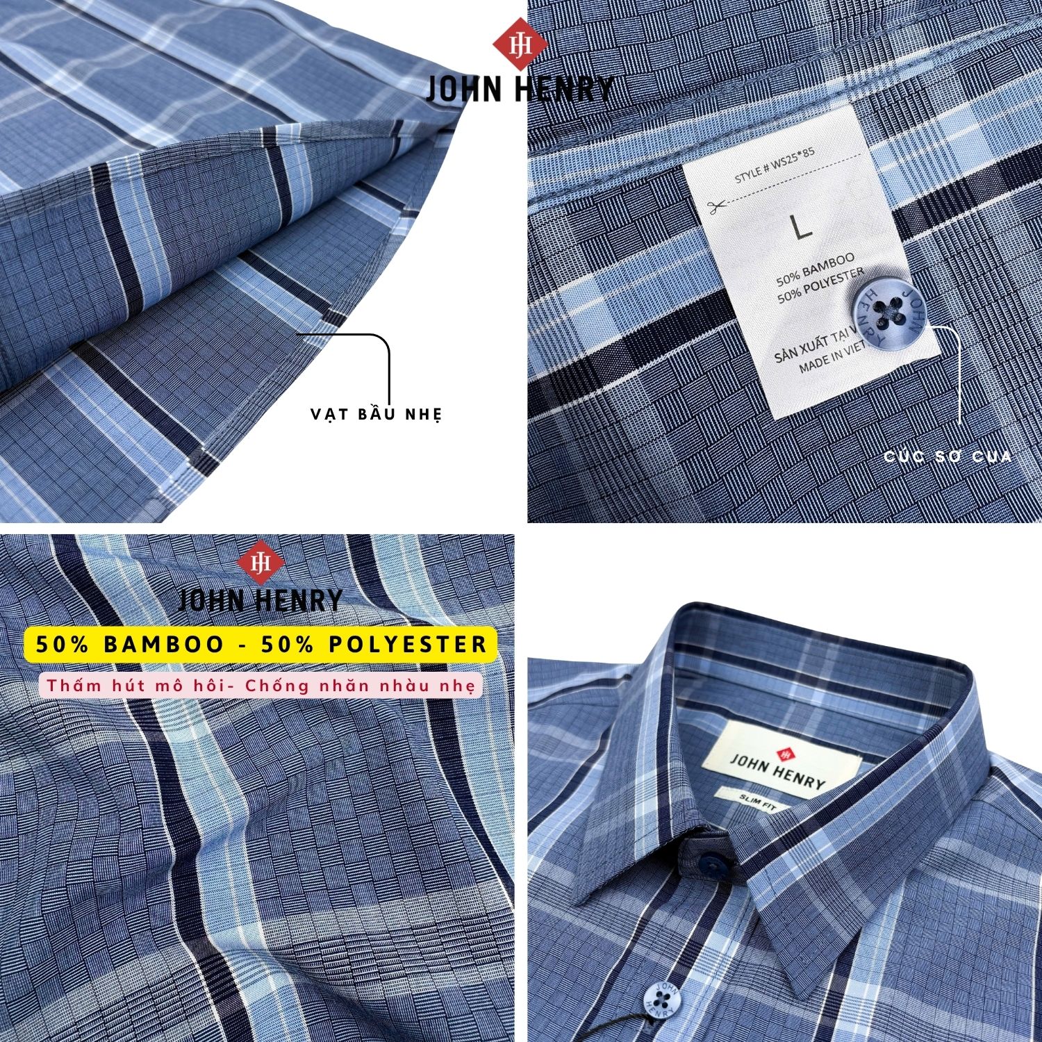 Áo Sơ Mi Nam Tay Ngắn John Henry Caro WS25FH85C-SDBB