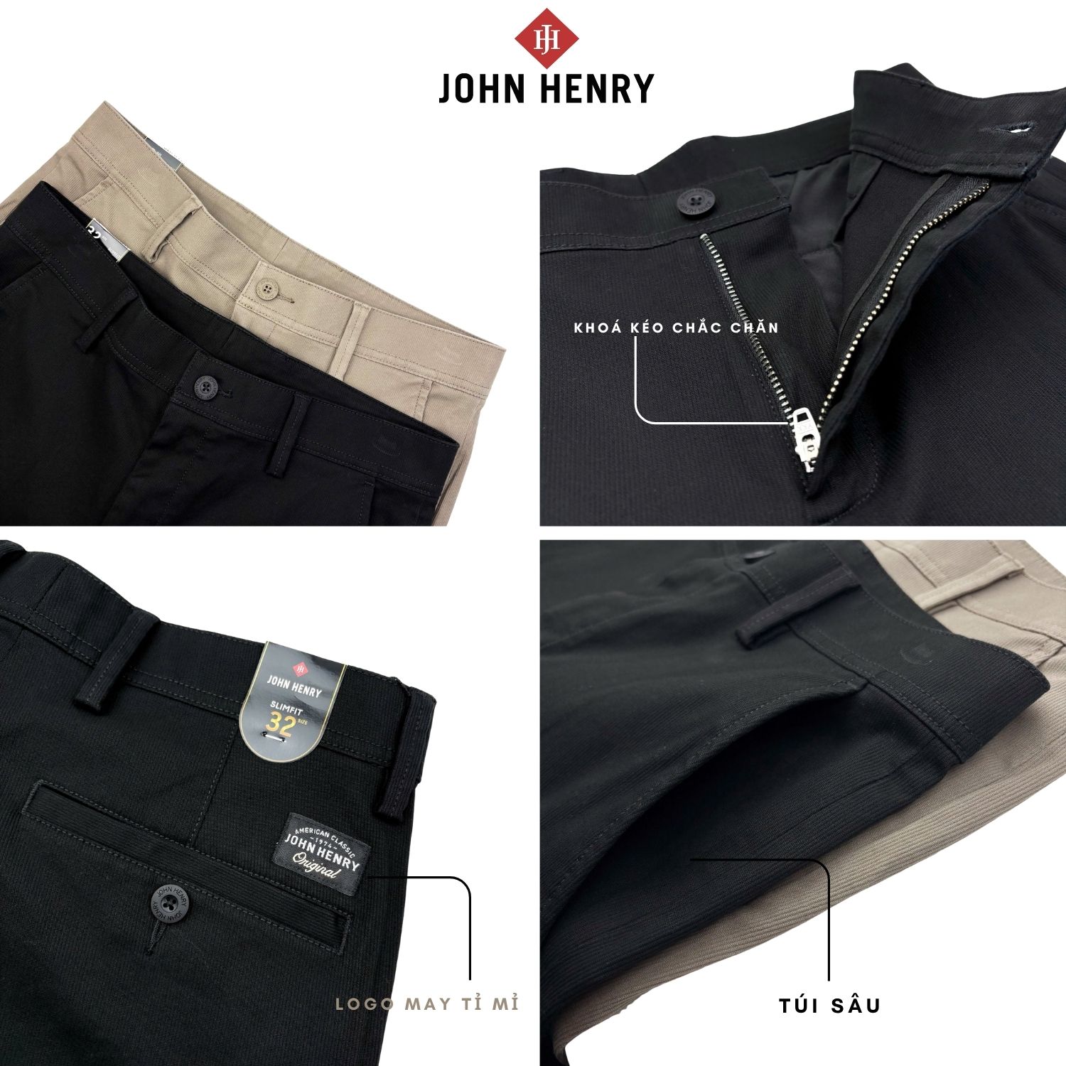 Quần Kaki Nam John Henry KP25FH24C-NMSL - Slim Fit - Form Ôm