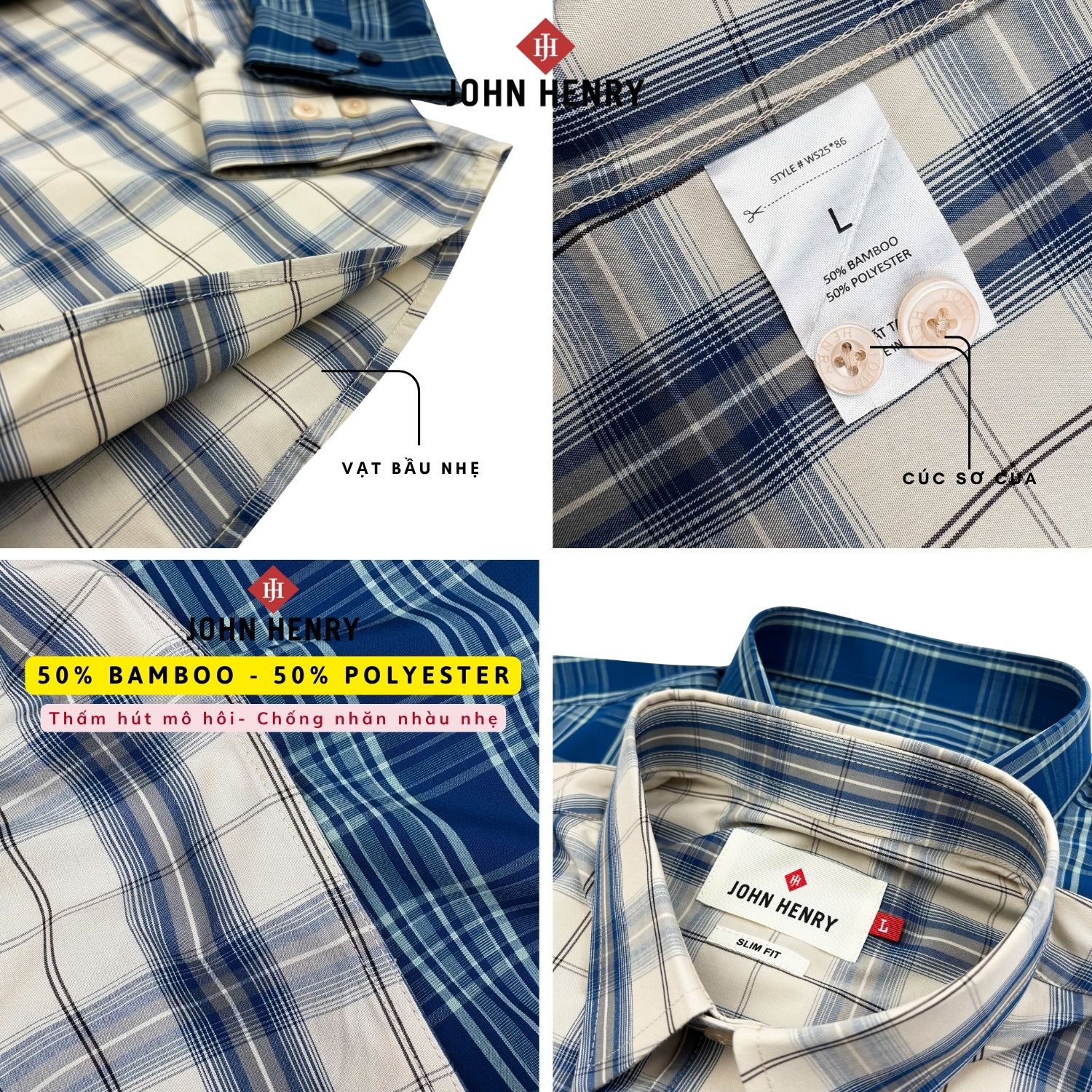Áo Sơ Mi Nam Tay Dài John Henry Caro WS25FH86T-LDBB