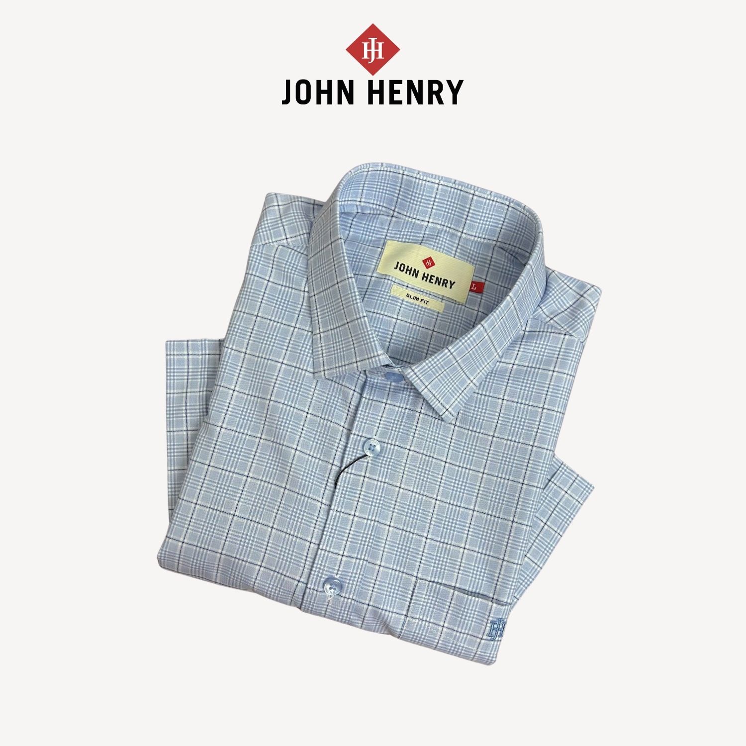 Áo Sơ Mi Nam Tay Ngắn John Henry, họa tiết Caro WS25SS37T-SDBB
