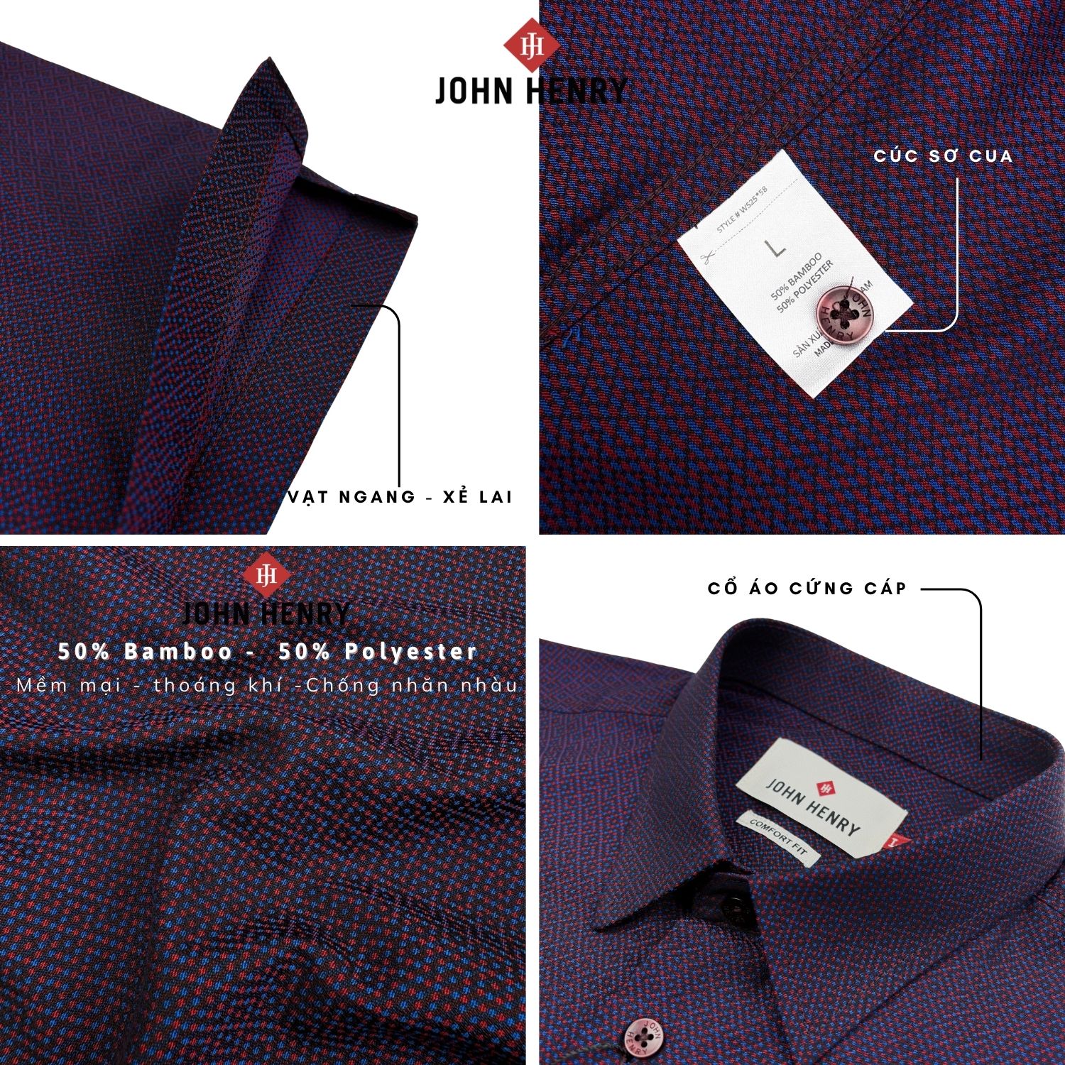 Áo Sơ Mi Nam Tay Ngắn Họa Tiết Form Ôm Vừa WS25FH58C-CFBB