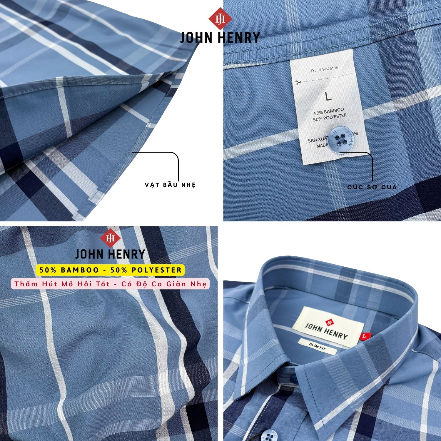 Áo Sơ Mi Nam Tay Ngắn John Henry Caro WS25FH96C-SDBB