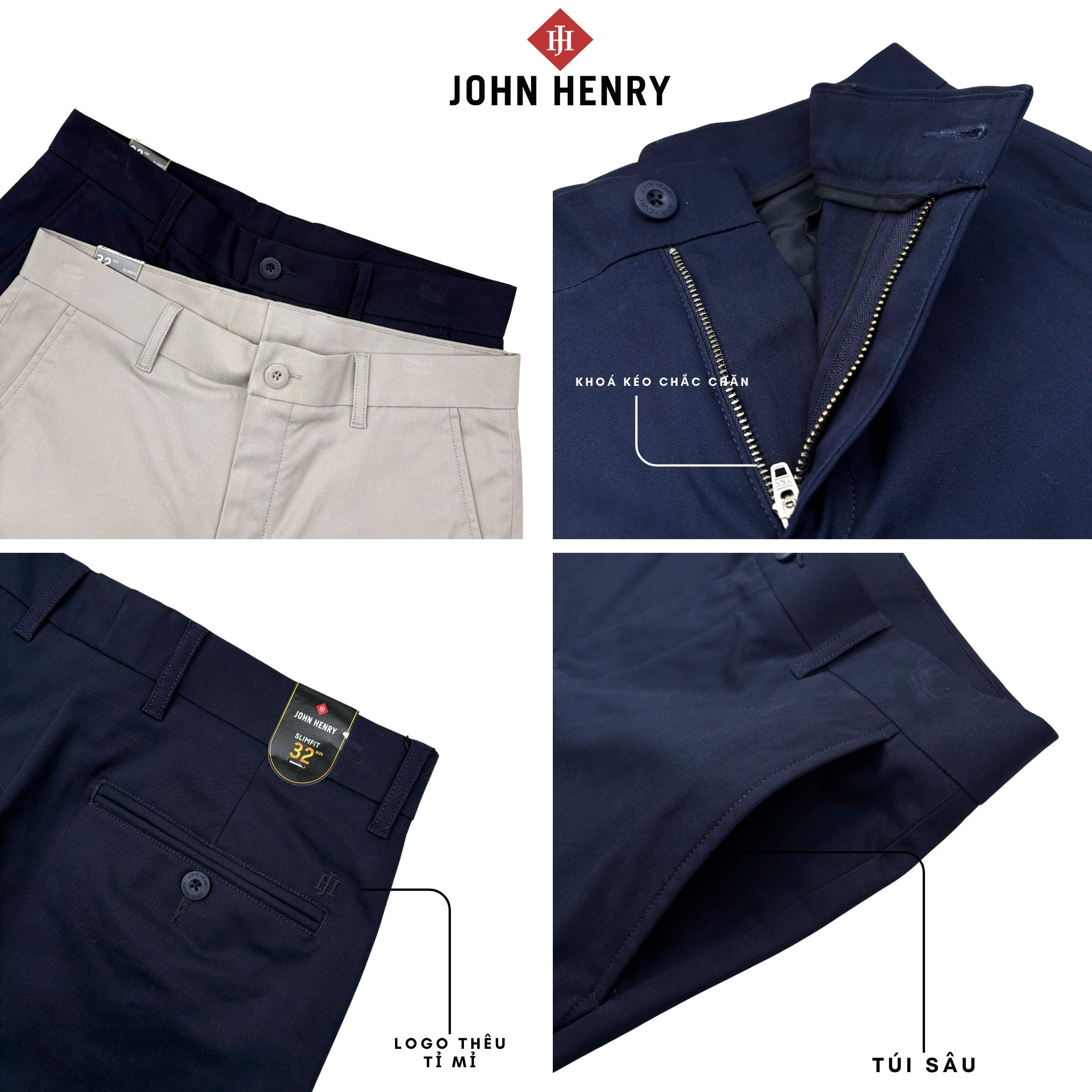 Quần Kaki Nam John Henry KP26SS03P-NMSL - Slim Fit - Form Ôm