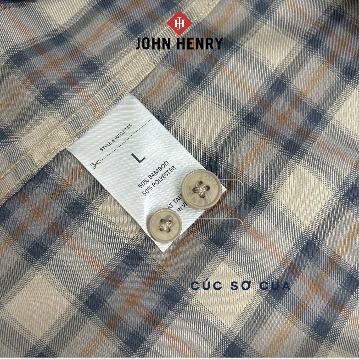 Áo Sơ Mi Nam Tay Dài John Henry, họa tiết Caro WS25SS35T-LCBB