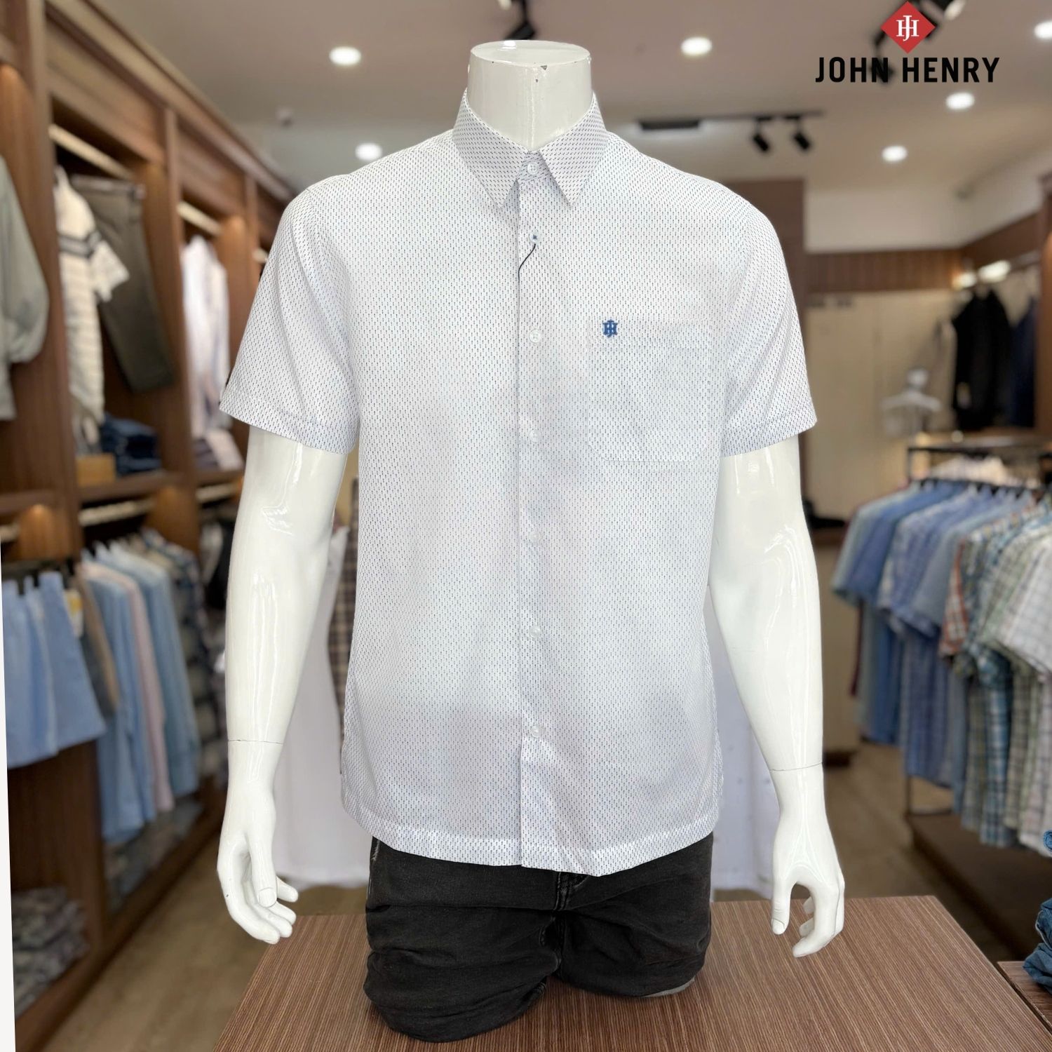 Áo Sơ Mi Nam Ngắn Tay John Henry Form Vừa WS25SS52T-CF