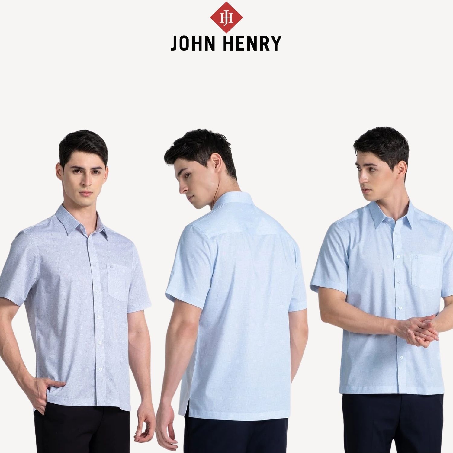 Áo Sơ Mi Nam Tay Ngắn John Henry họa tiết WS25SS26C-SDBB