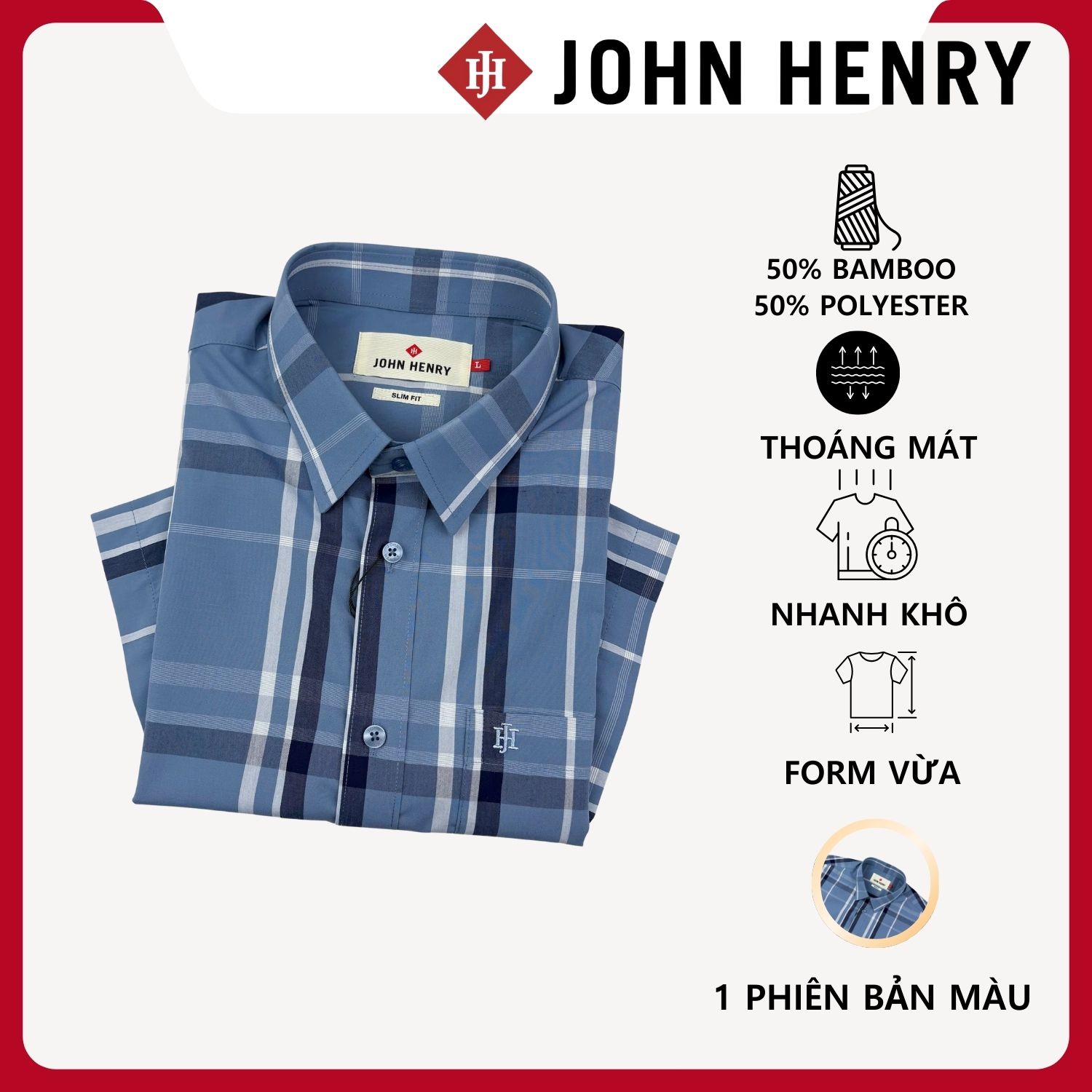 Áo Sơ Mi Nam Tay Ngắn John Henry Caro WS25FH96C-SDBB