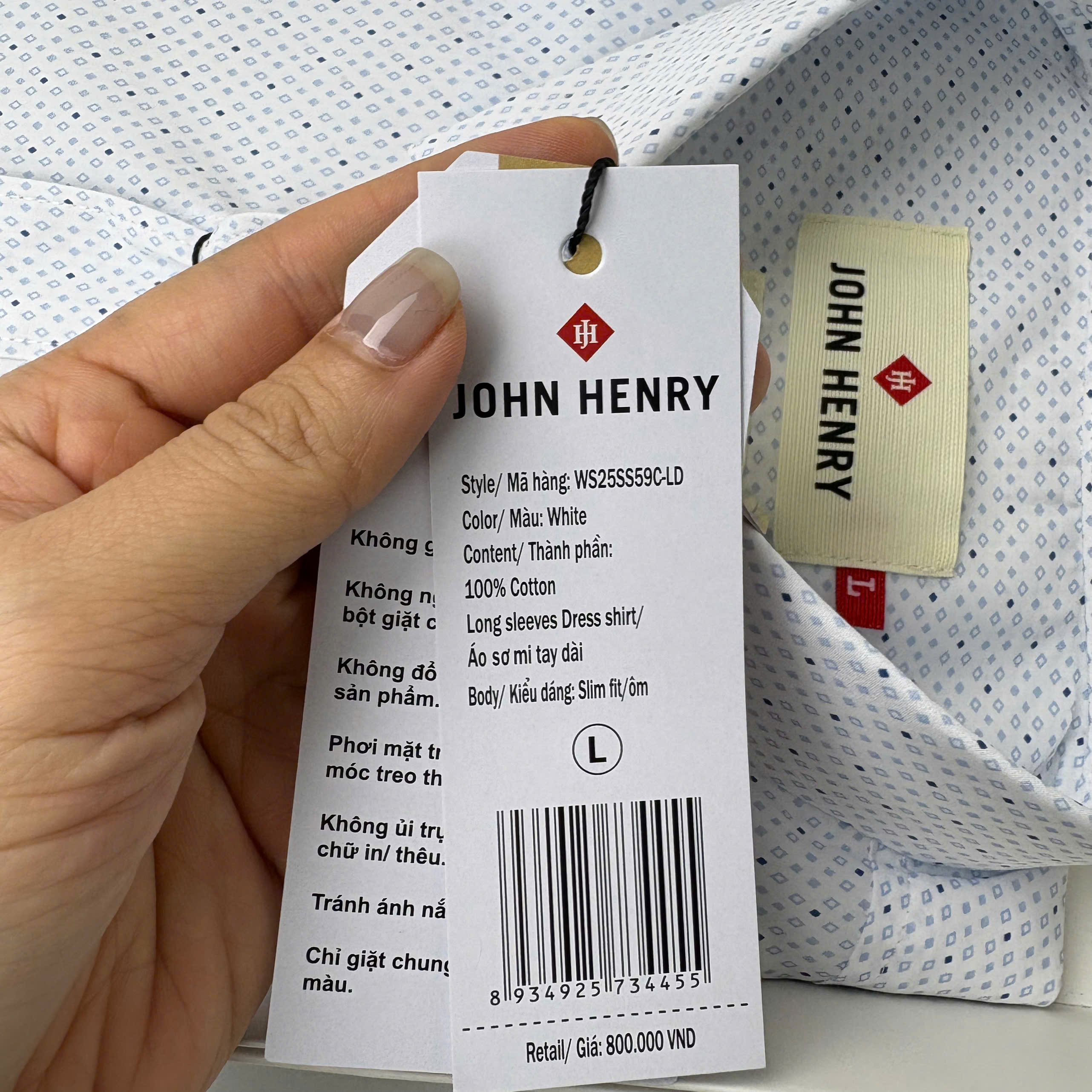 Áo Sơ Mi Nam Tay Dài Form Ôm Họa Tiết WS25SS59C-LD