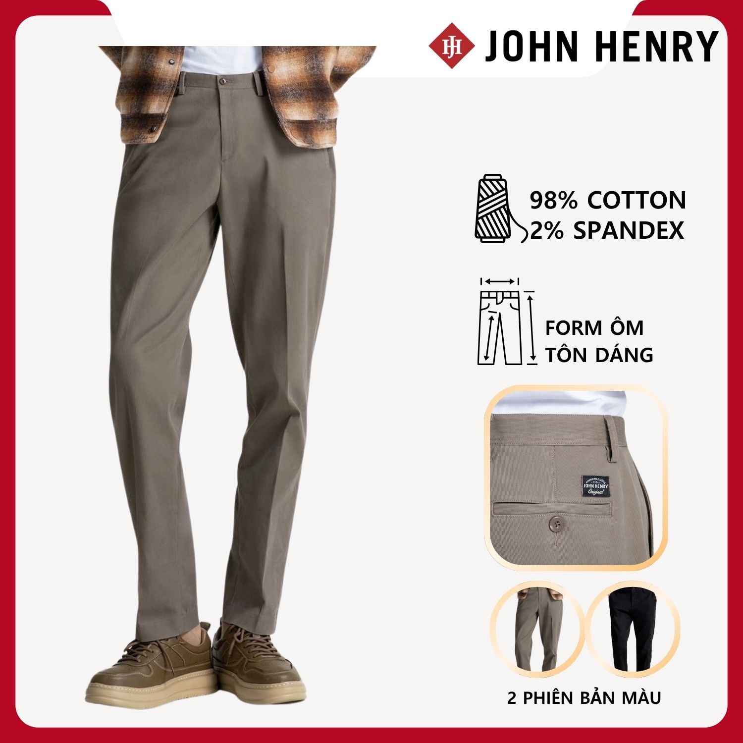 Quần Kaki Nam John Henry KP25FH24C-NMSL - Slim Fit - Form Ôm