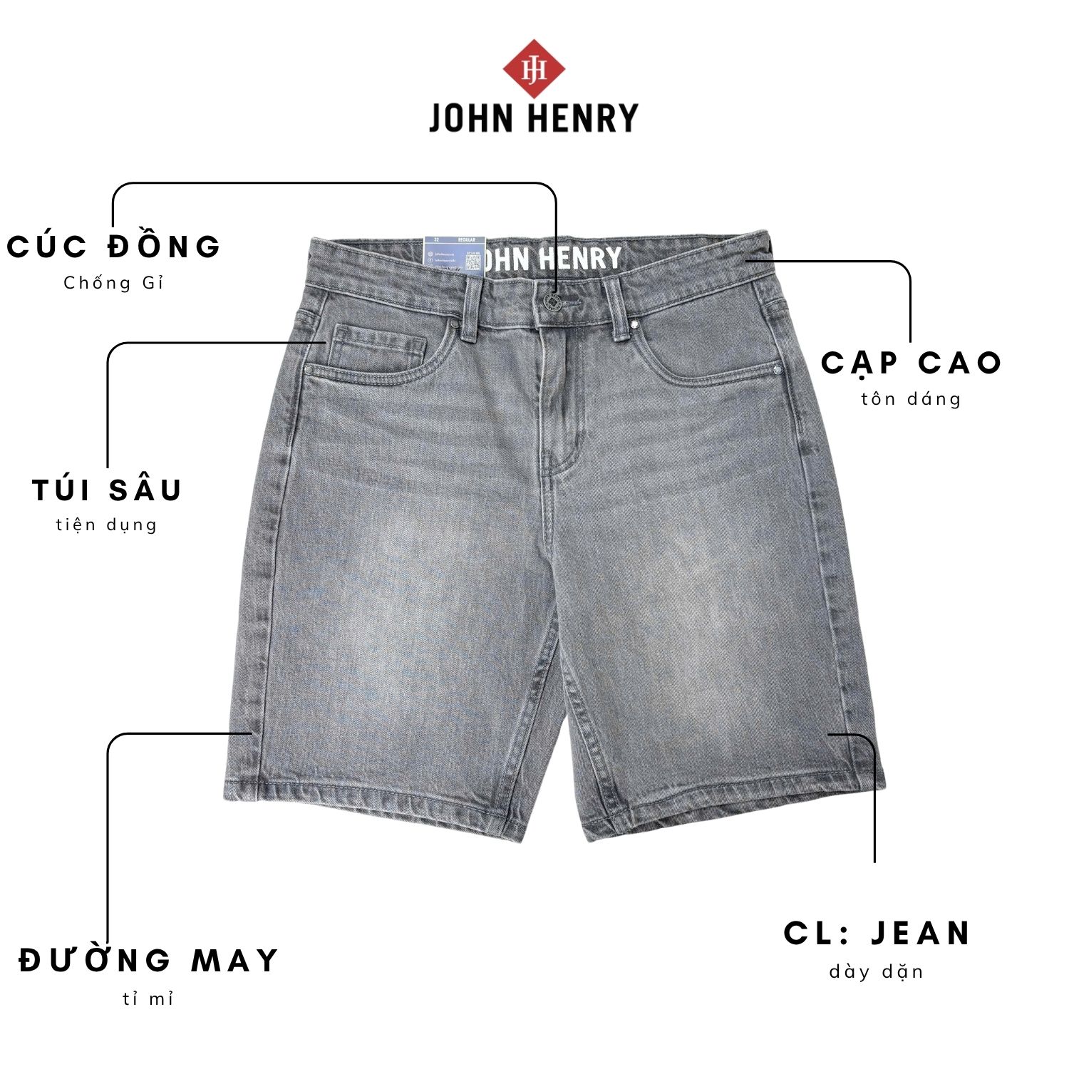 Quần Short Jean Nam John Henry Trẻ Trung Năng Động SP25FH21T-AKJN