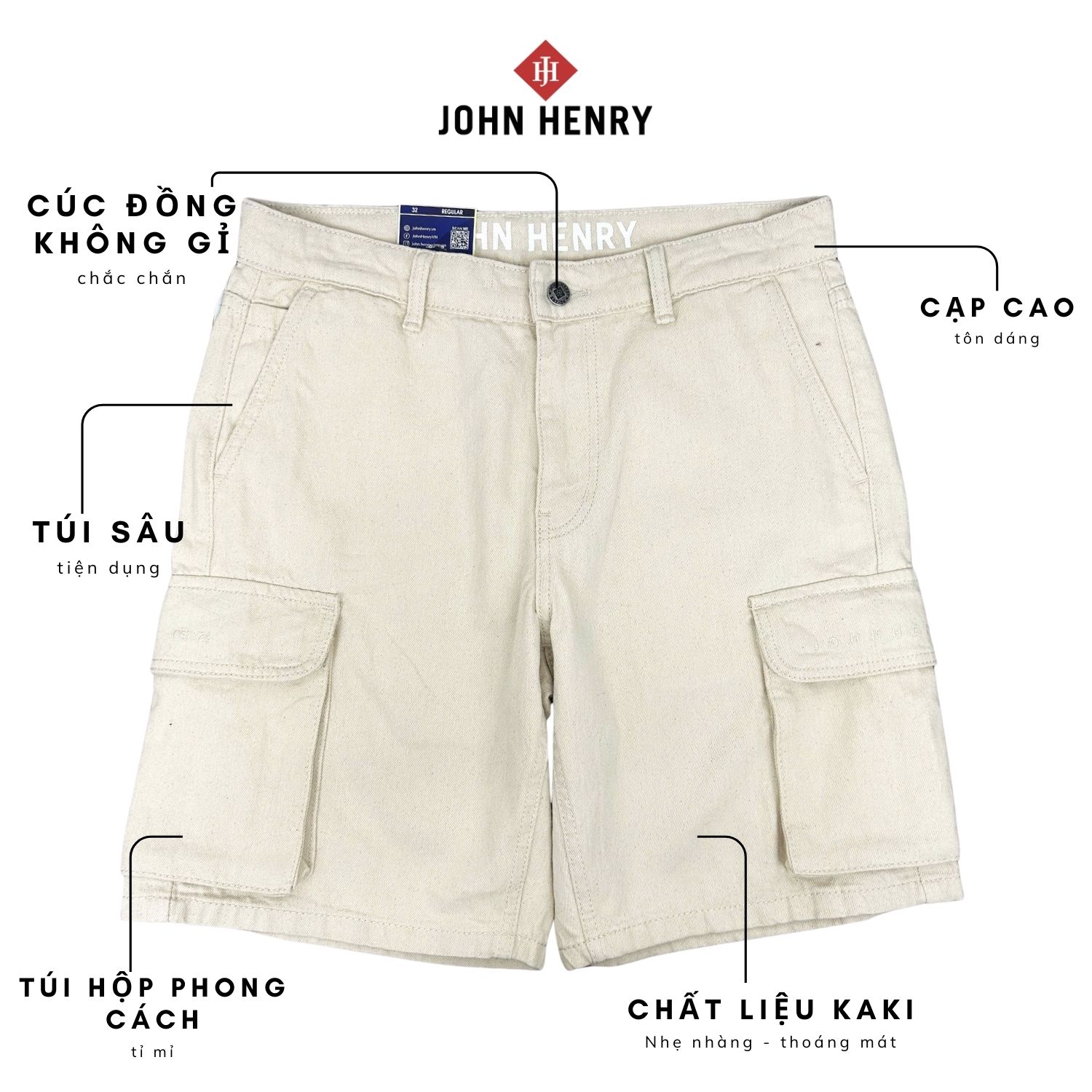 Quần Short Khaki Túi Hộp Nam John Henry  SP25SS03P-AKJN