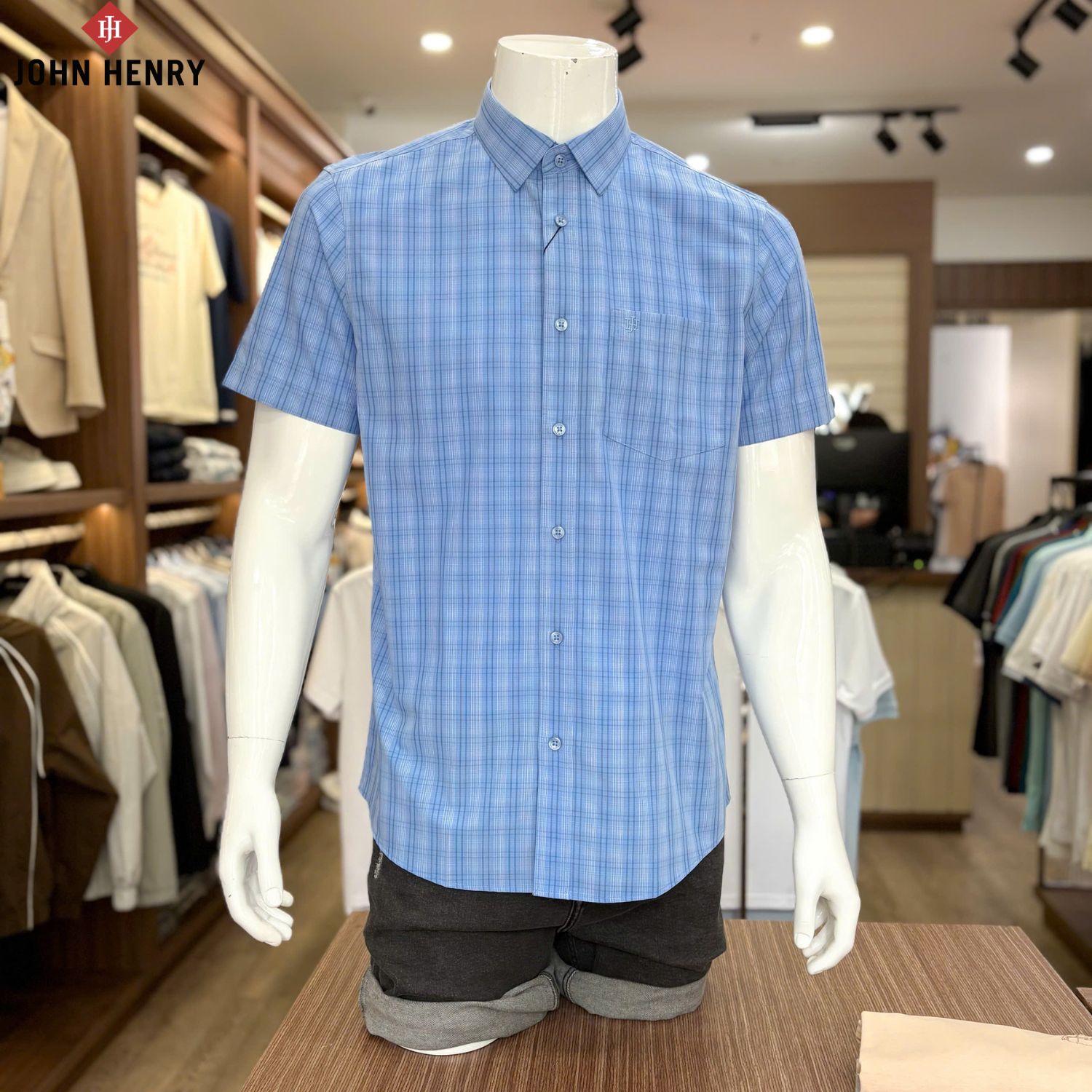 Áo Sơ Mi Nam Tay Ngắn Caro Form Ôm WS25SS57C-SDBB