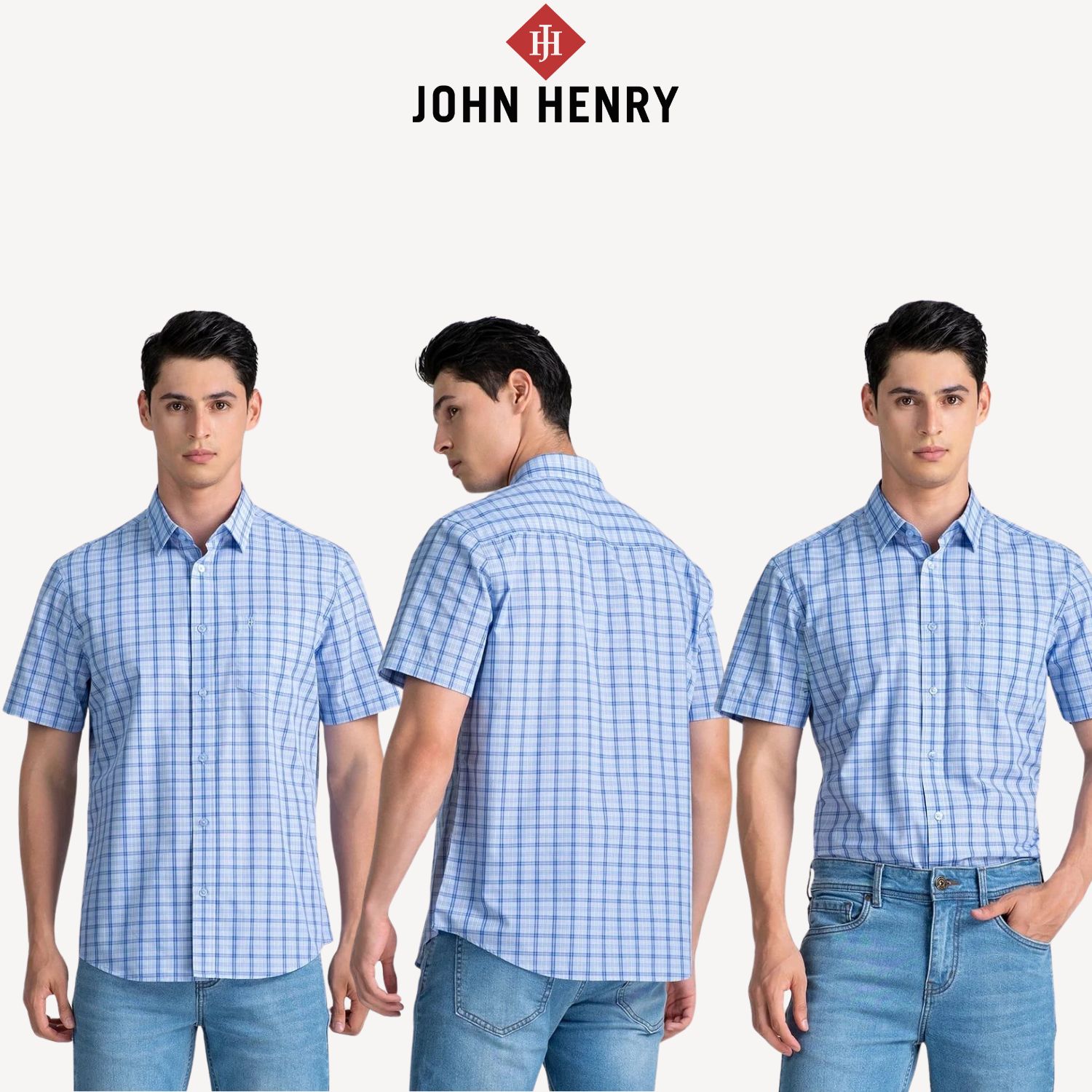 Áo Sơ Mi Nam Ngắn Tay John Henry Form Ôm WS25SS55C-SD