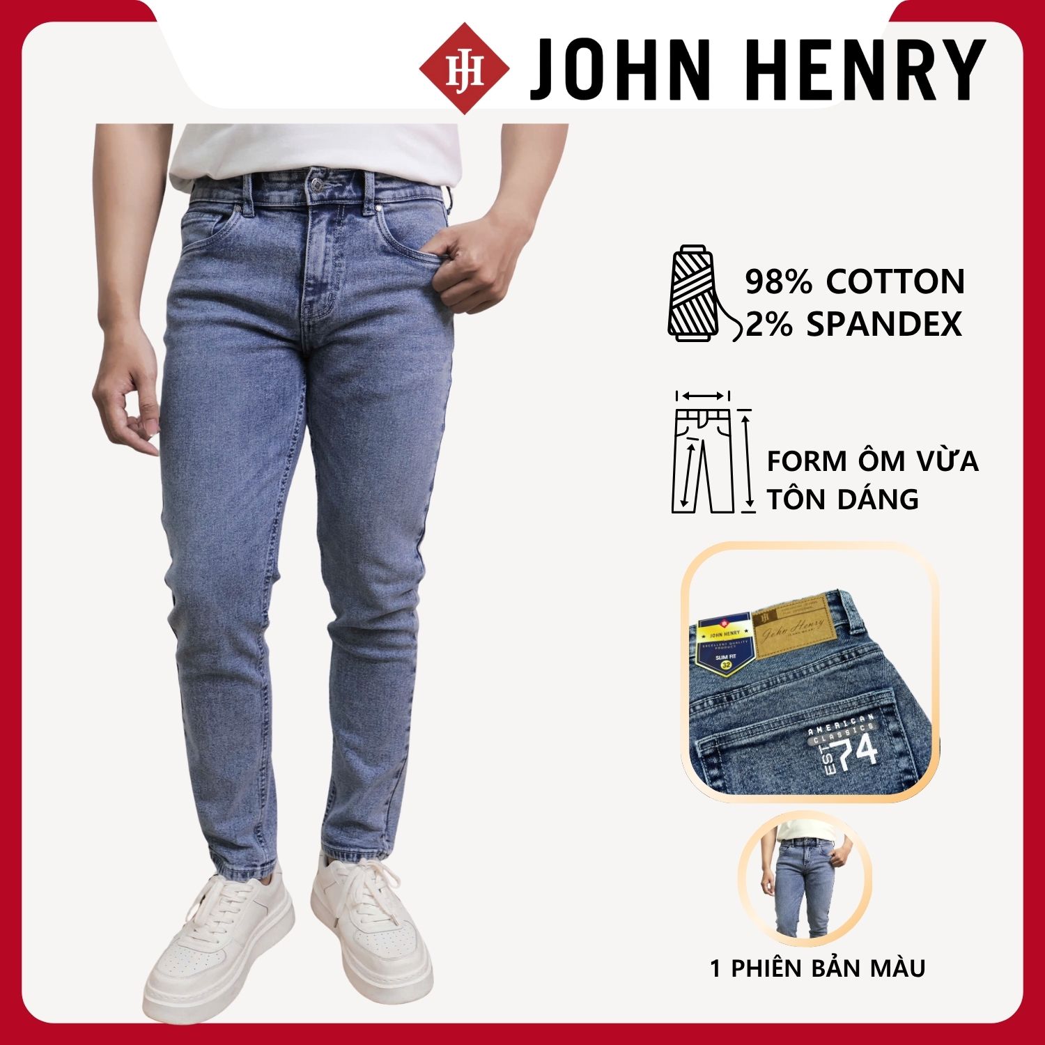 Quần Jeans Nam Form Ôm JN25FH45P-SL
