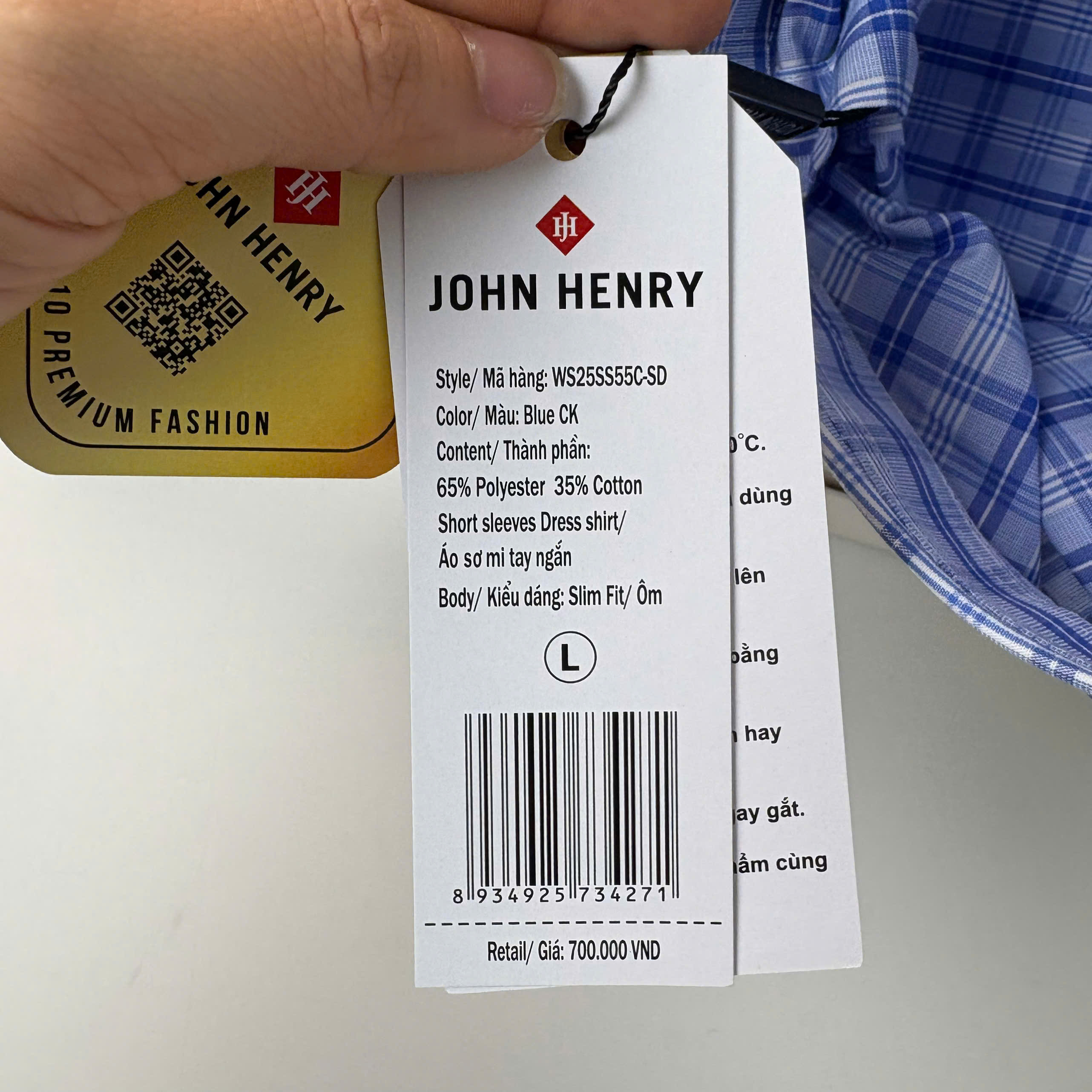 Áo Sơ Mi Nam Ngắn Tay John Henry Form Ôm WS25SS55C-SD