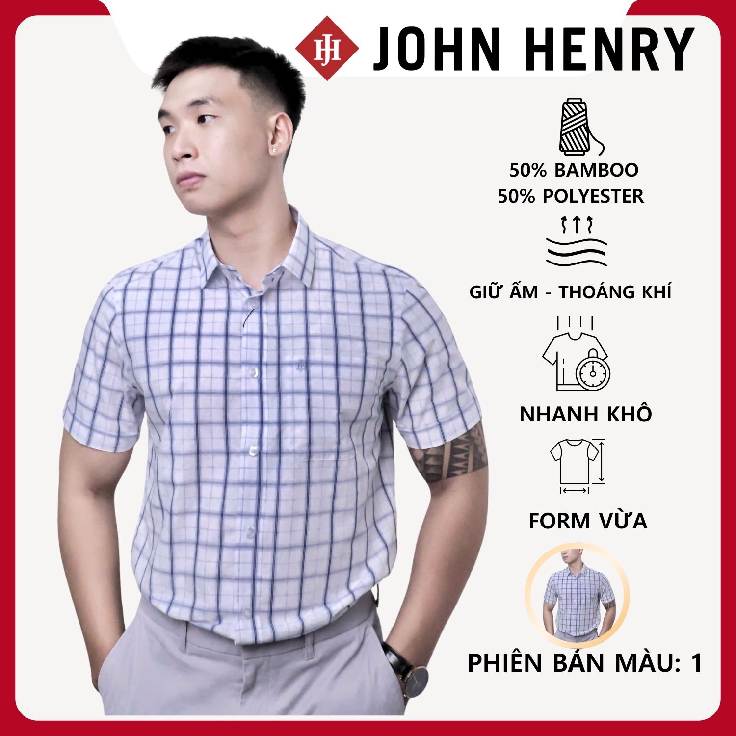 Áo Sơ Mi Nam Tay Ngắn John Henry Caro WS25FH80T-SDBB