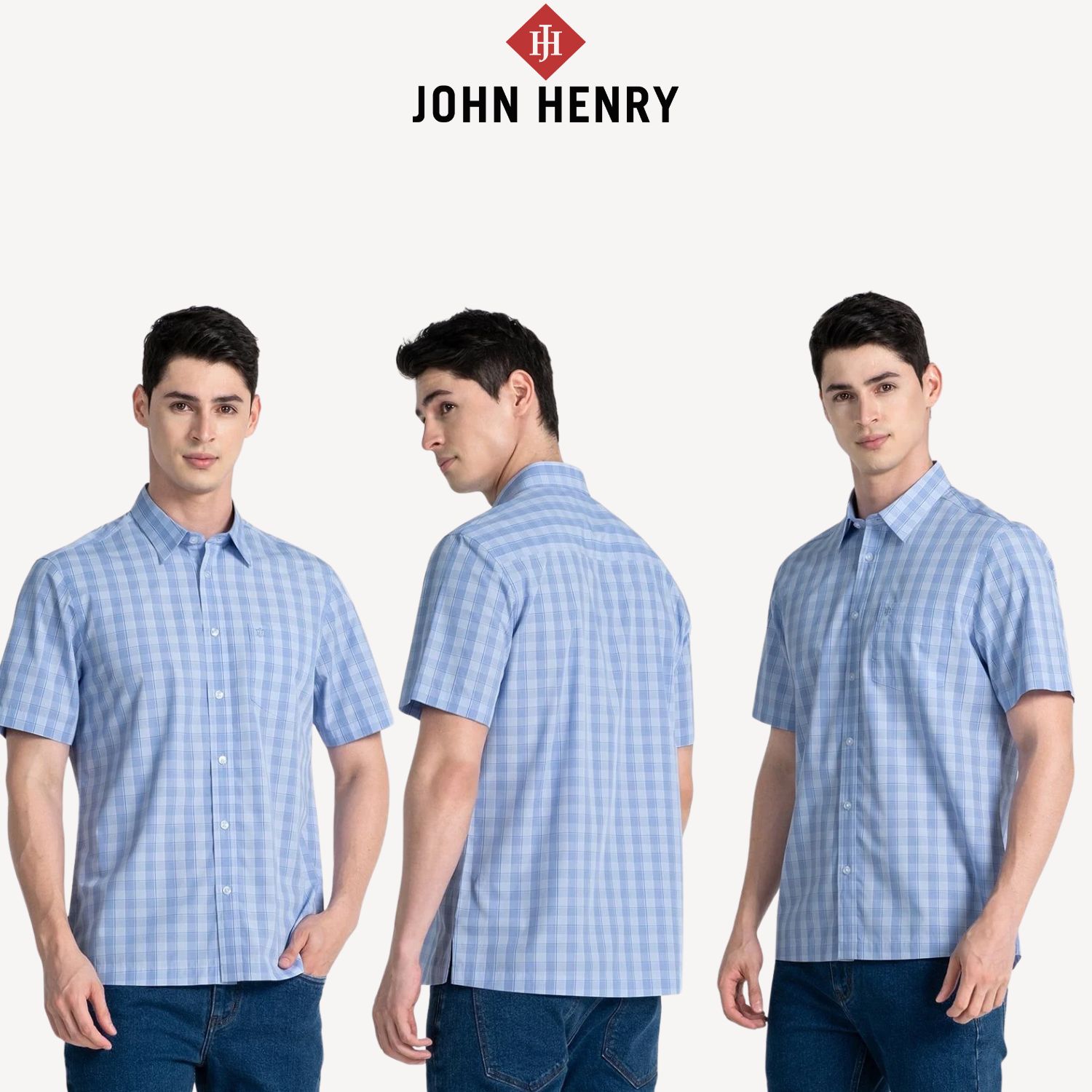 Áo Sơ Mi Nam Tay Ngắn John Henry họa tiết Caro WS25SS44C-SDBB