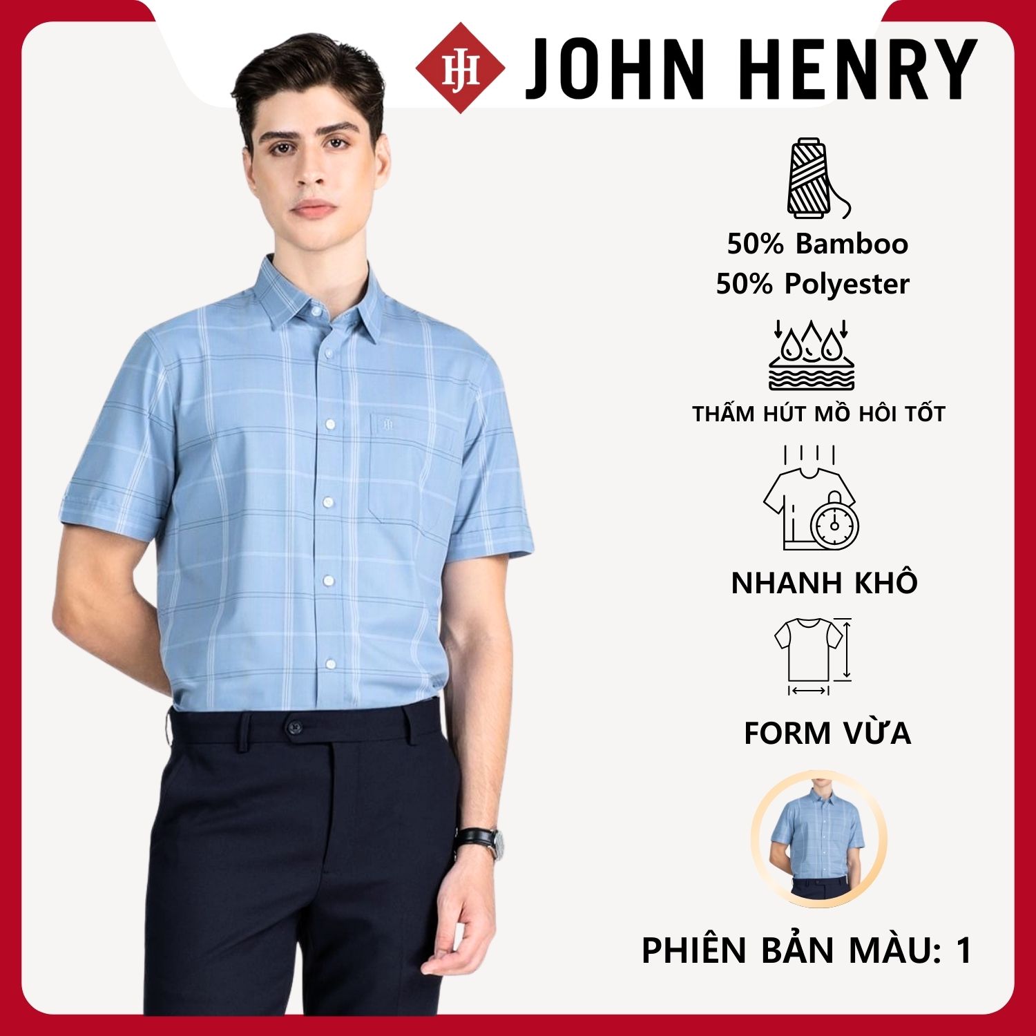 Áo Sơ Mi Nam Tay Ngắn John Henry Caro WS25FH87T-SDBB