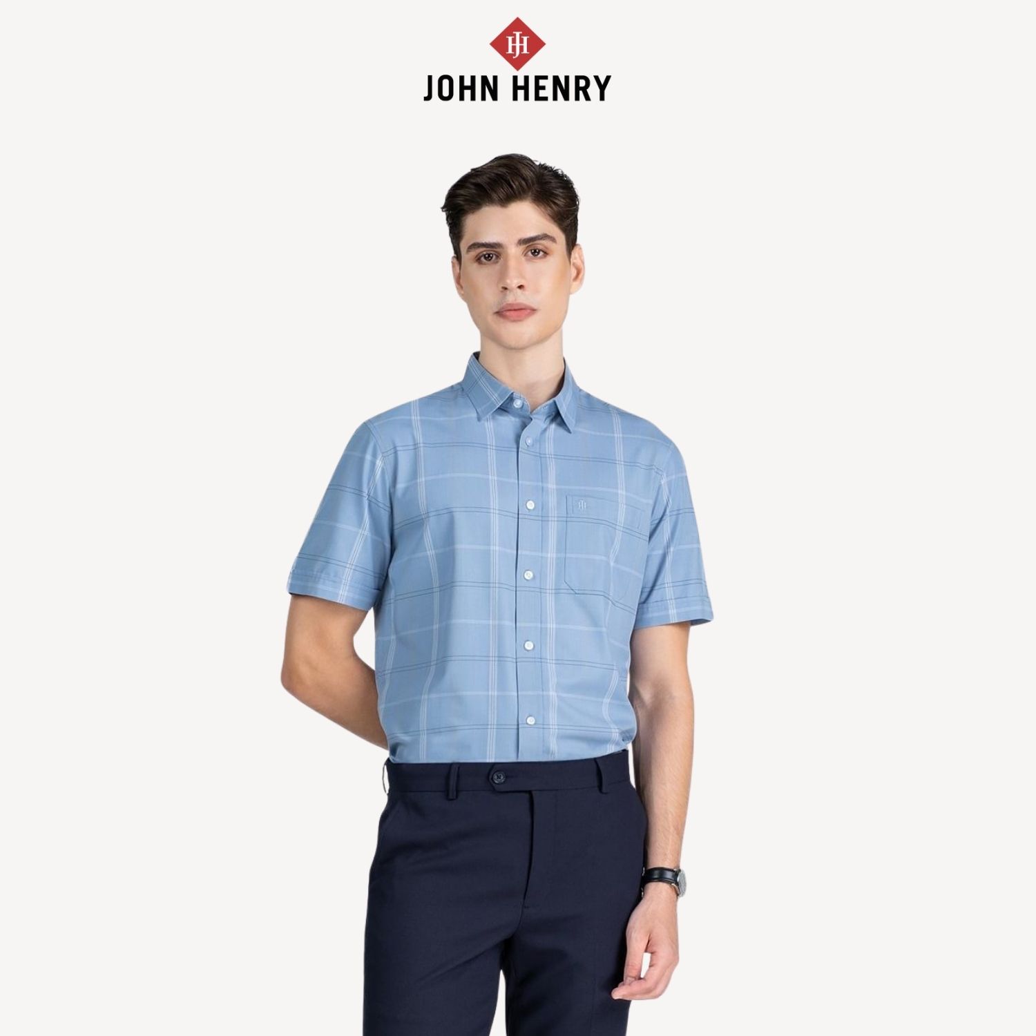 Áo Sơ Mi Nam Tay Ngắn John Henry Caro WS25FH87T-SDBB