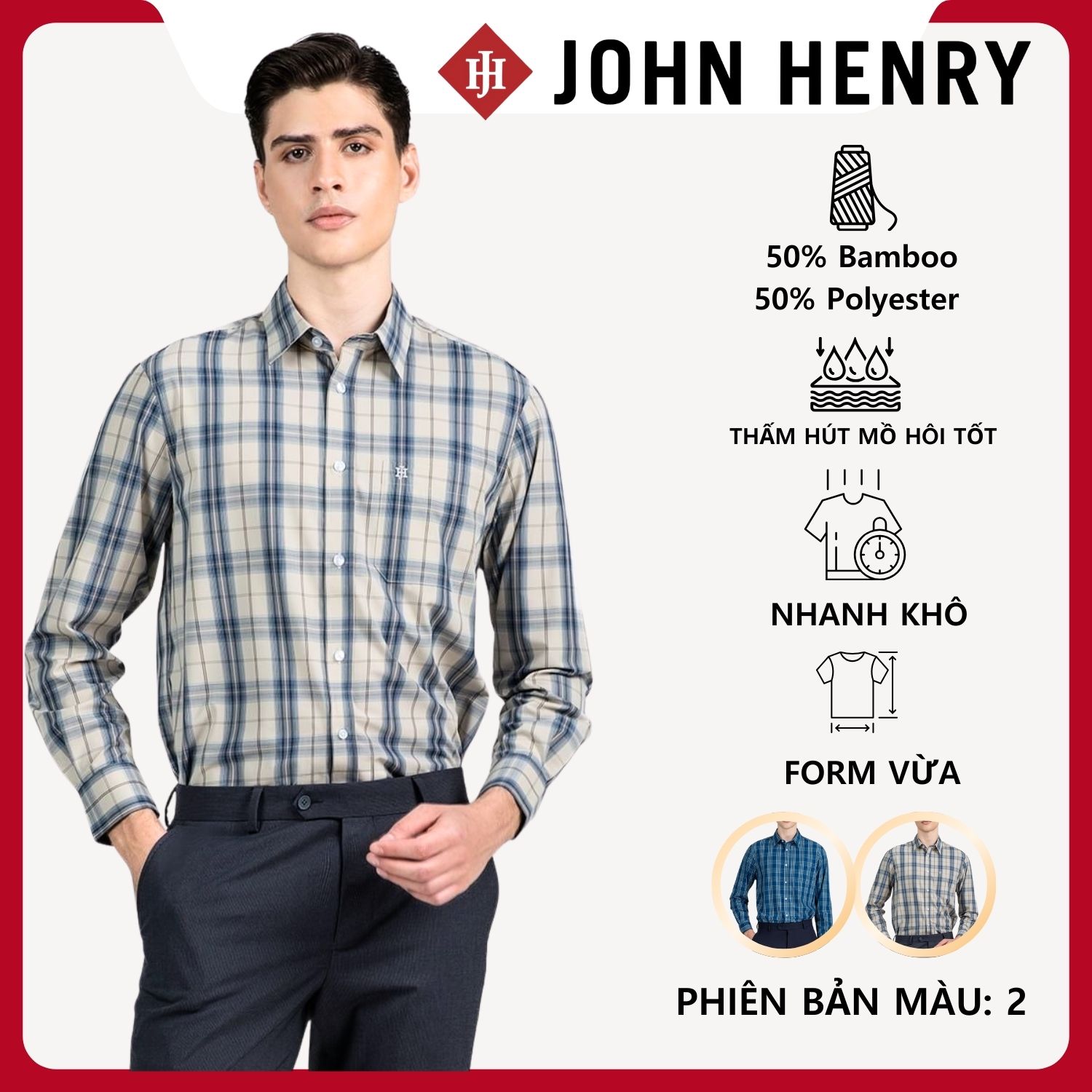 Áo Sơ Mi Nam Tay Dài John Henry Caro WS25FH86T-LDBB