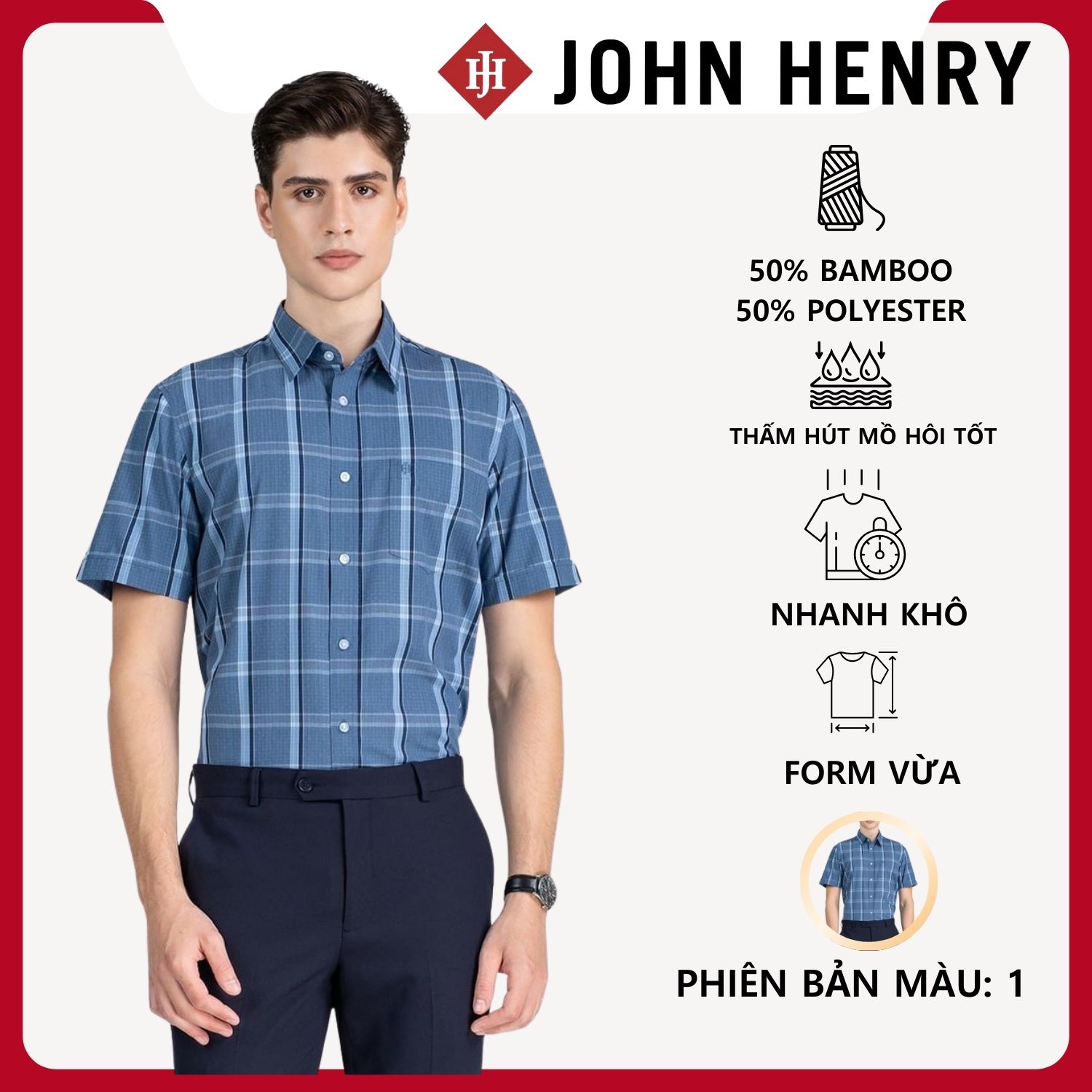 Áo Sơ Mi Nam Tay Ngắn John Henry Caro WS25FH85C-SDBB.
