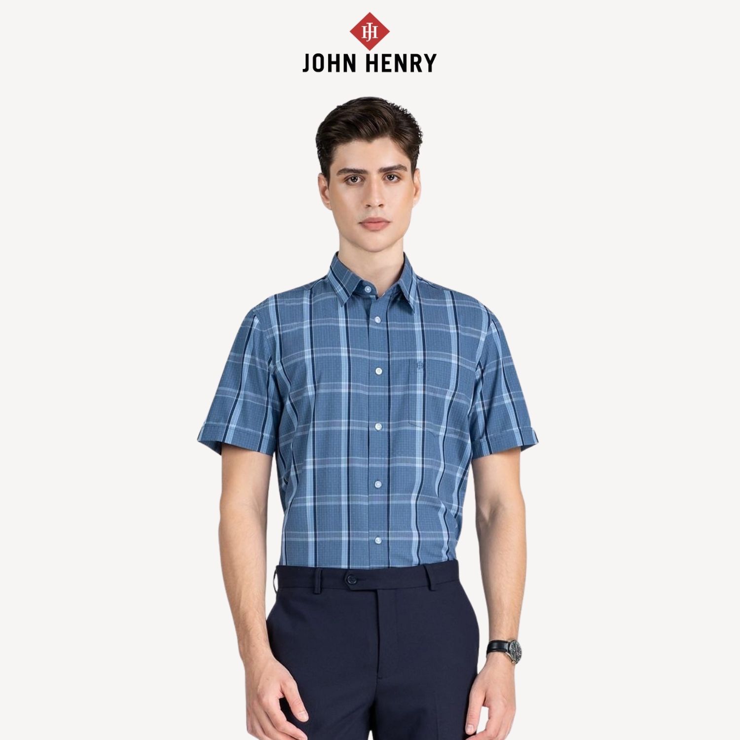 Áo Sơ Mi Nam Tay Ngắn John Henry Caro WS25FH85C-SDBB.