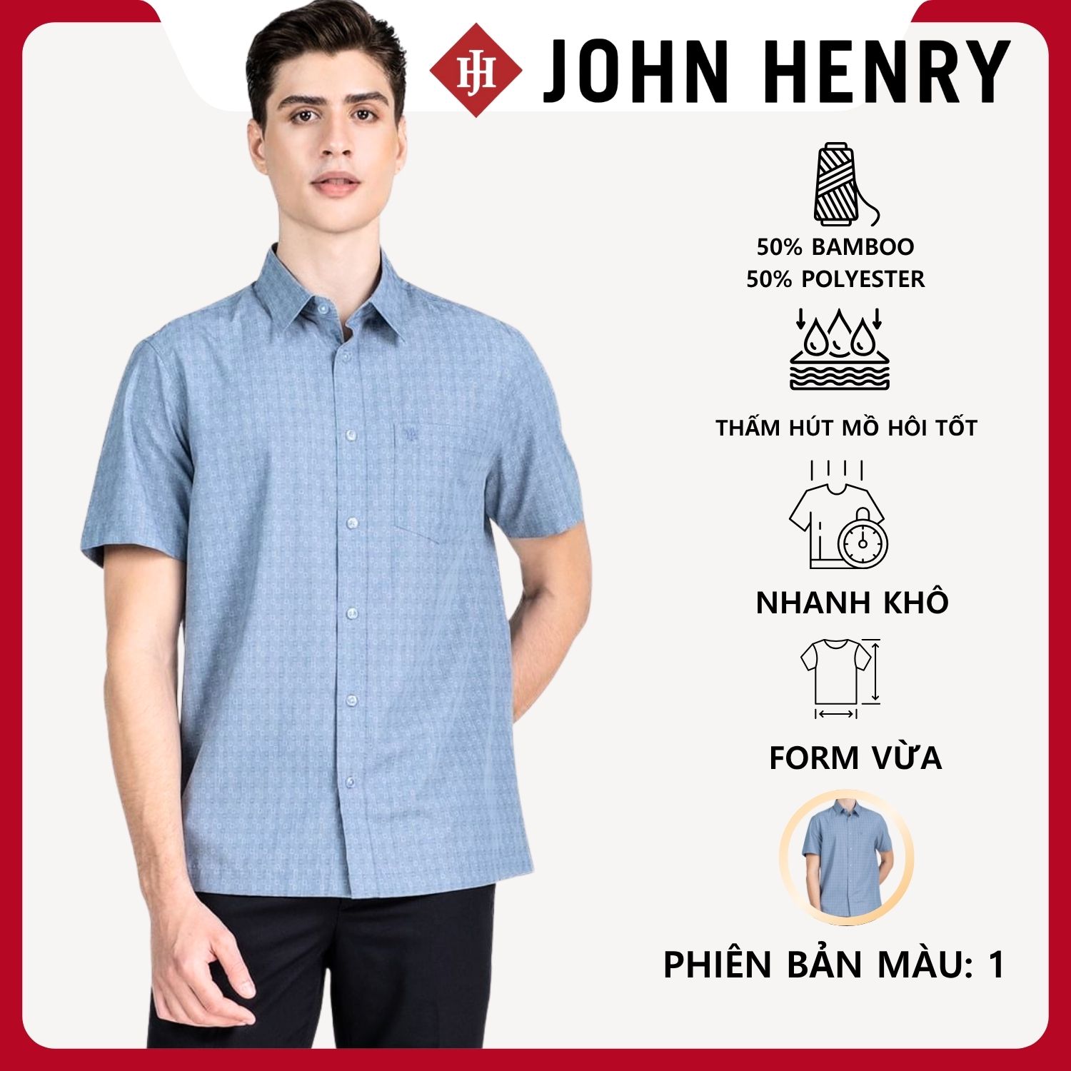 Áo Sơ Mi Nam Tay Ngắn Họa Tiết Form Ôm Vừa WS25FH82C-CFBB