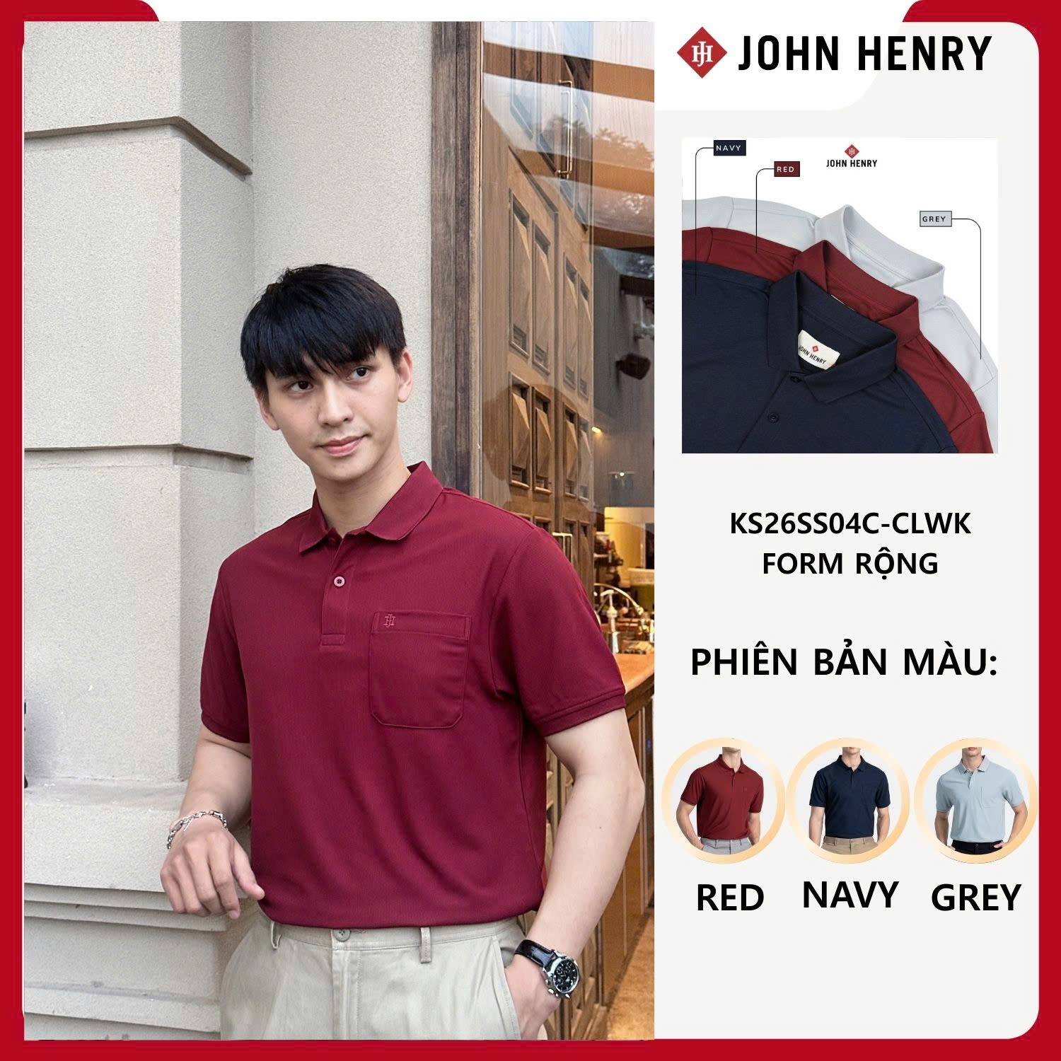 ÁO POLO NAM TAY NGẮN CHUẨN FORM, CÓ TÚI KS26SS04C-CLWK