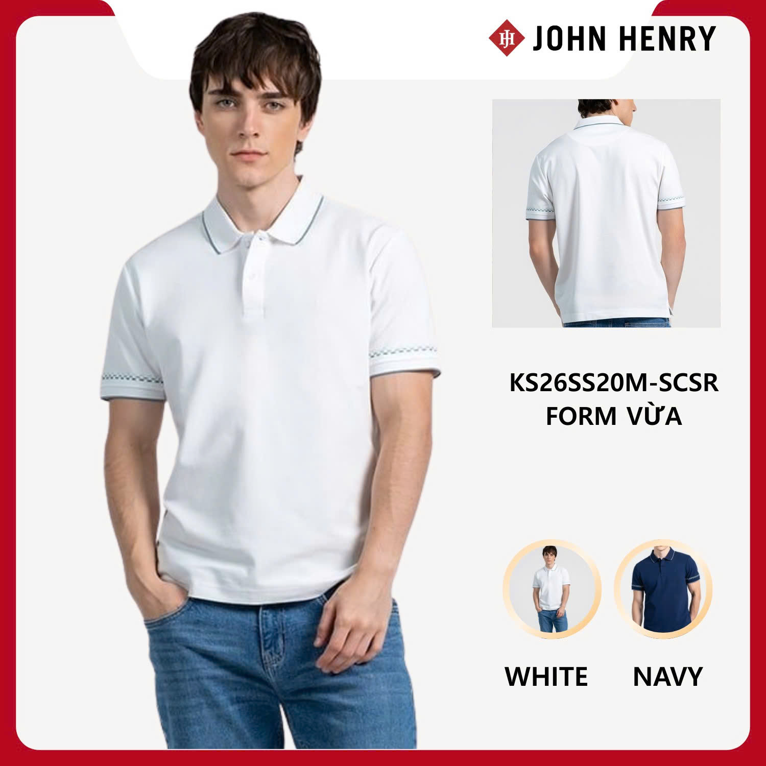 Áo Polo Nam Ngắn Tay John Henry  Form Vừa KS26SS20M-SCSR