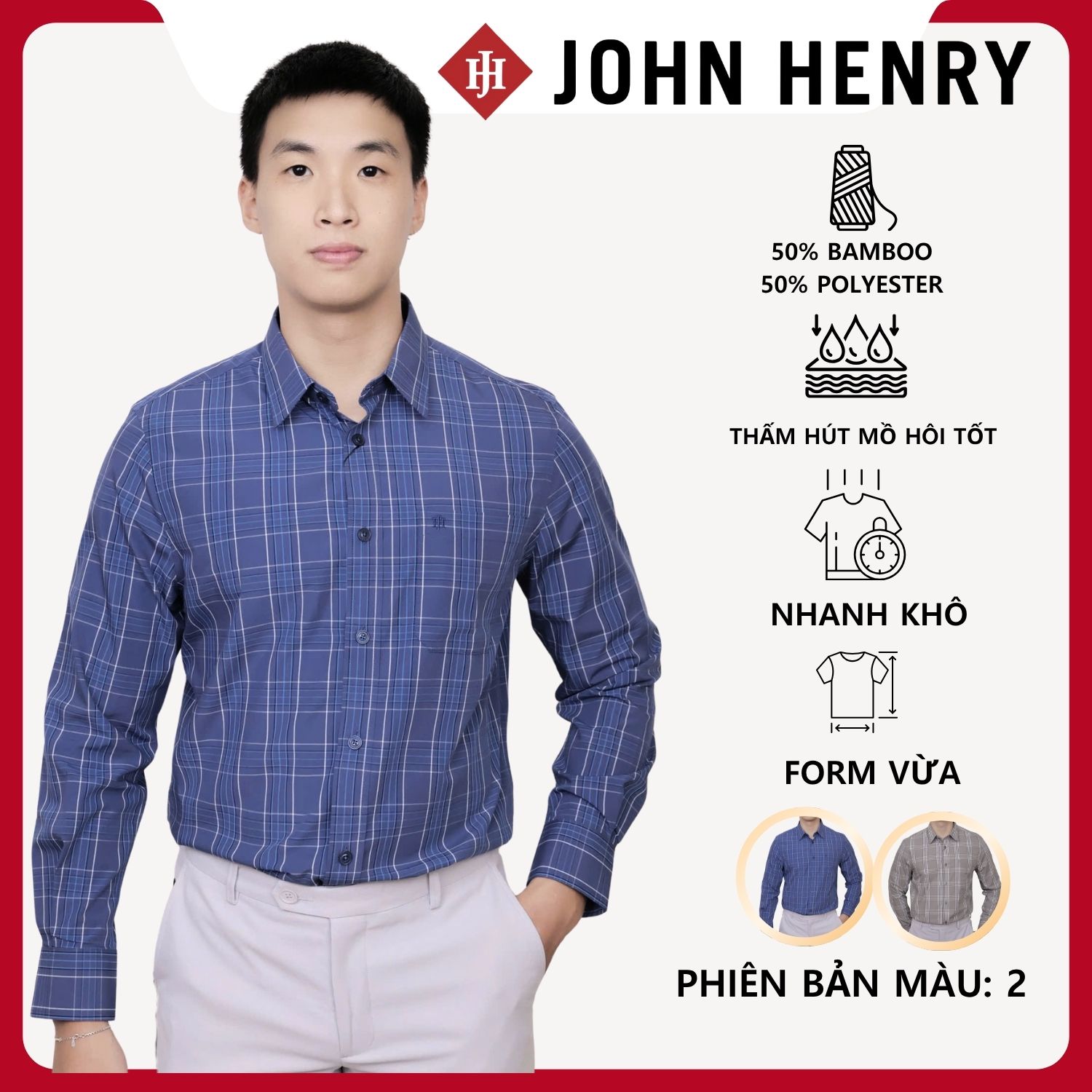 Áo Sơ Mi Nam Tay Dài John Henry Caro WS25FH83T-LDBB