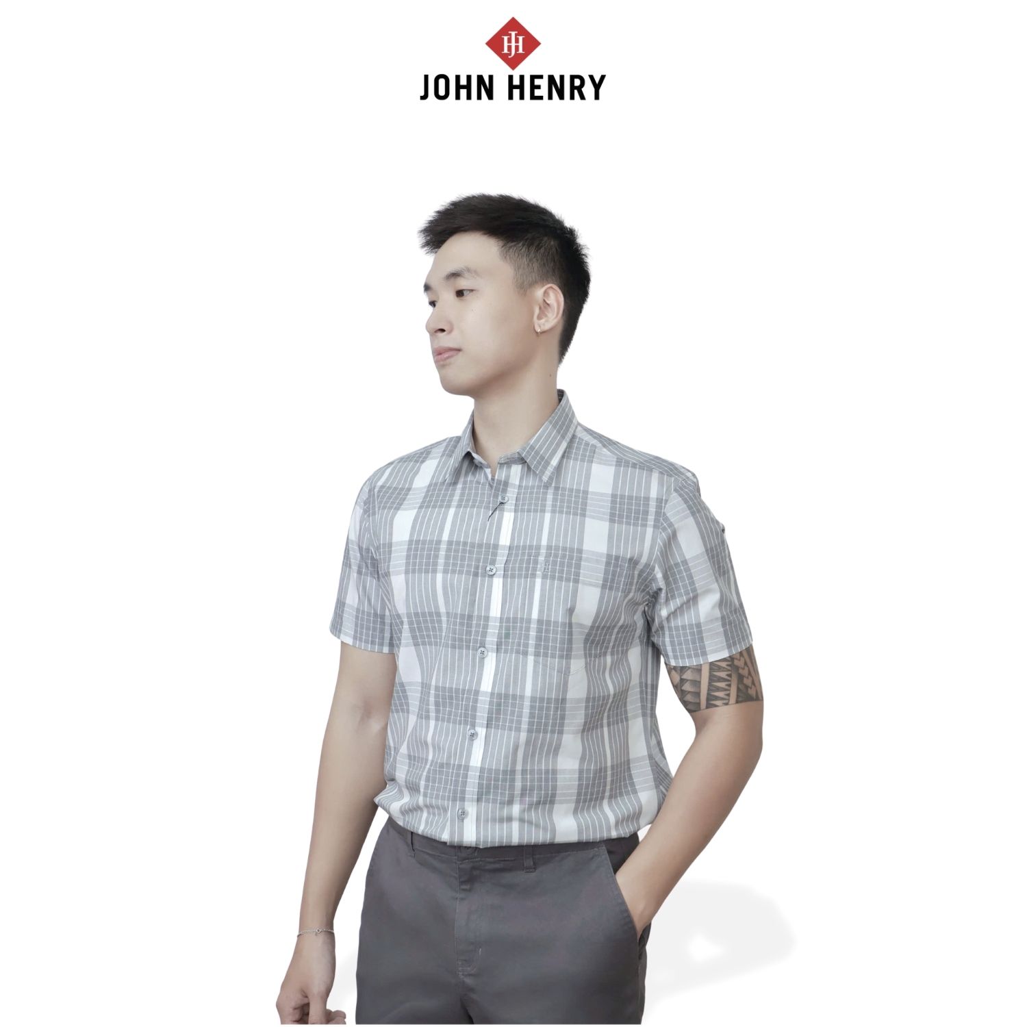 Áo Sơ Mi Nam Tay Ngắn John Henry Caro WS25FH88P-SDBB
