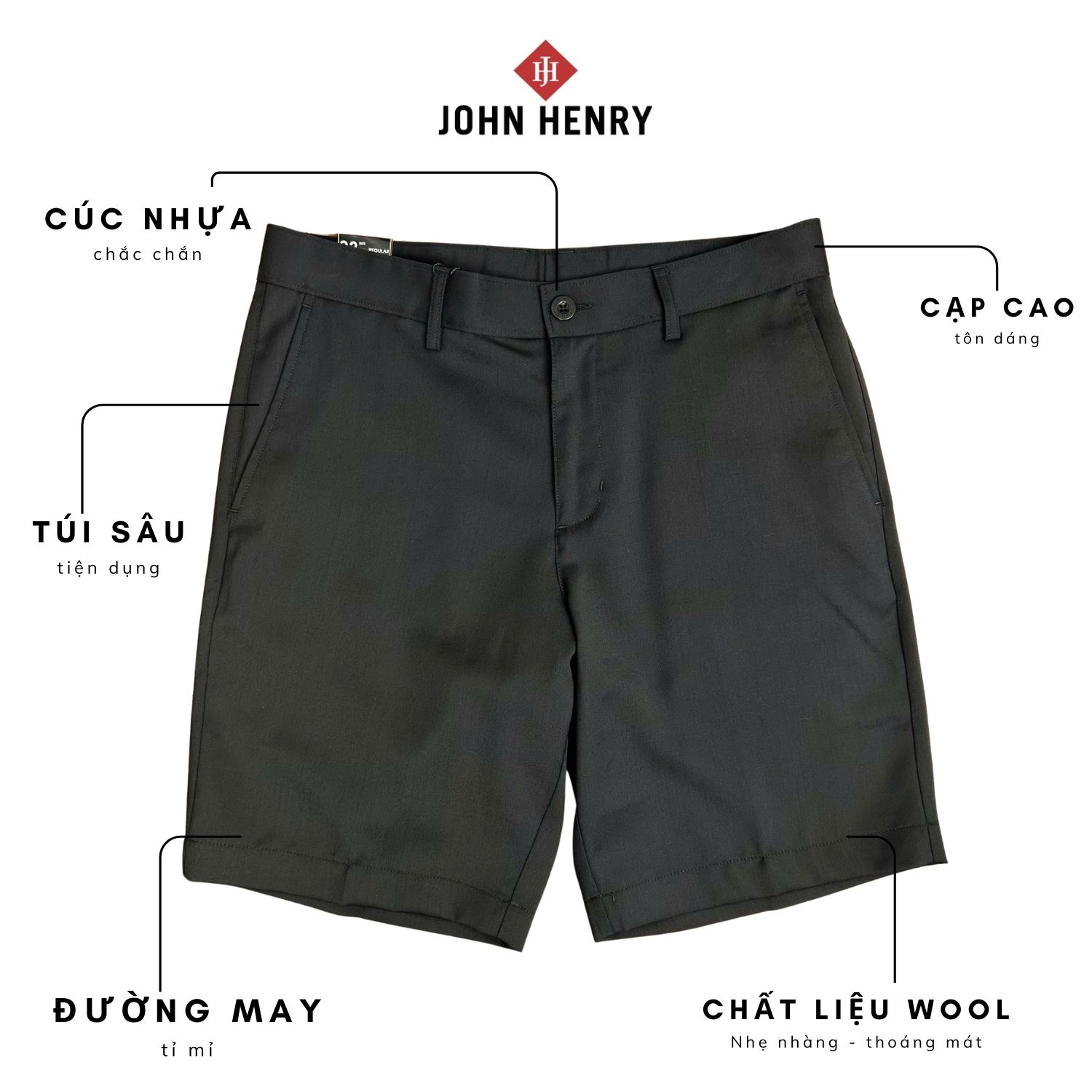 Quần Short Nam John Henry thõa mái độ dài trên gối SP25SS12P-AK